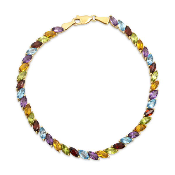 Vintage 14k Yellow Gold Multistone Rainbow Marquise Bracelet 7.75