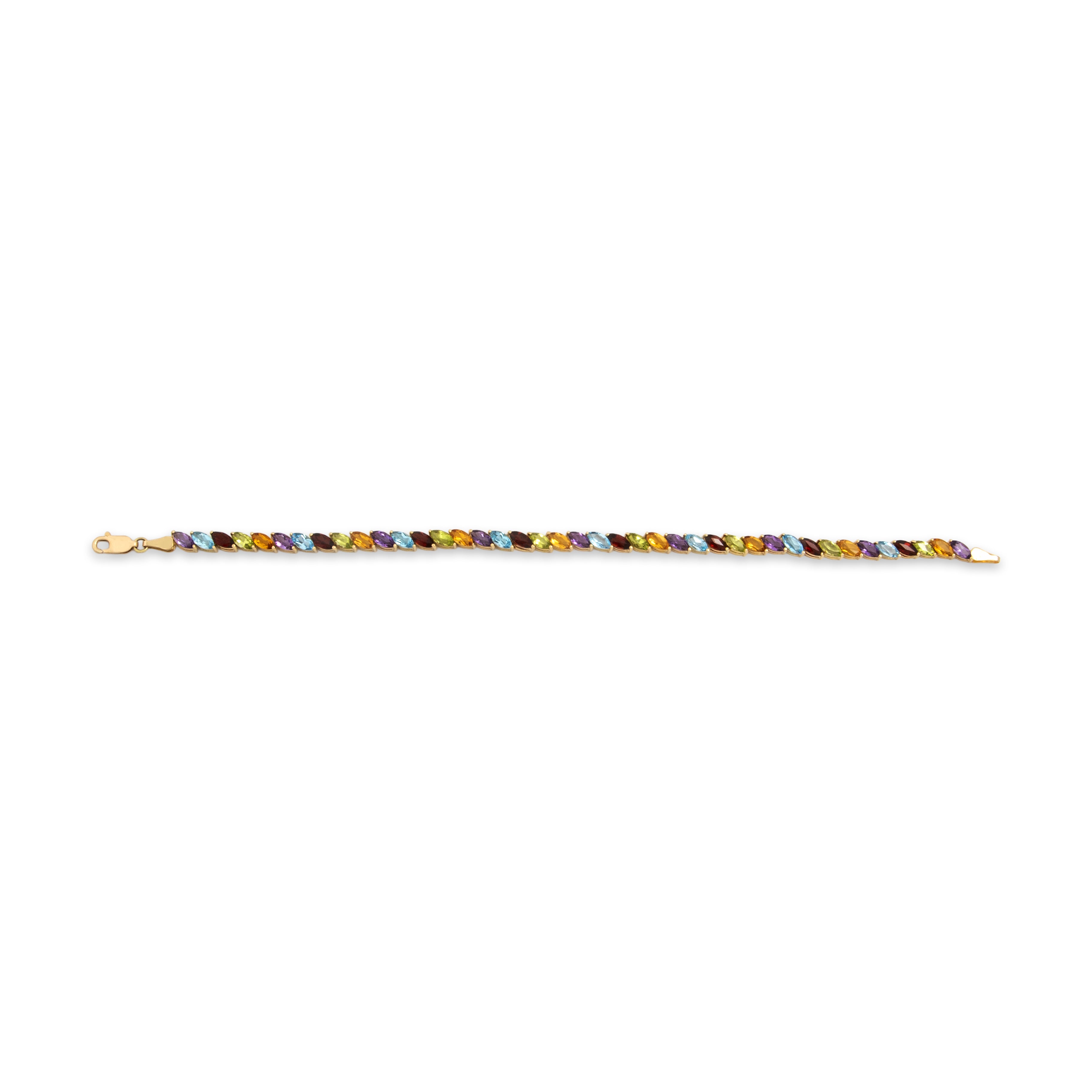 Vintage 14k Yellow Gold 1.82cttw Blue Topaz 1.68cttw Garnet 1.58cttw Peridot 1.48cttw Amethyst 1.31cttw Citrine Rainbow Marquise Multistone Bracelet - Overall view