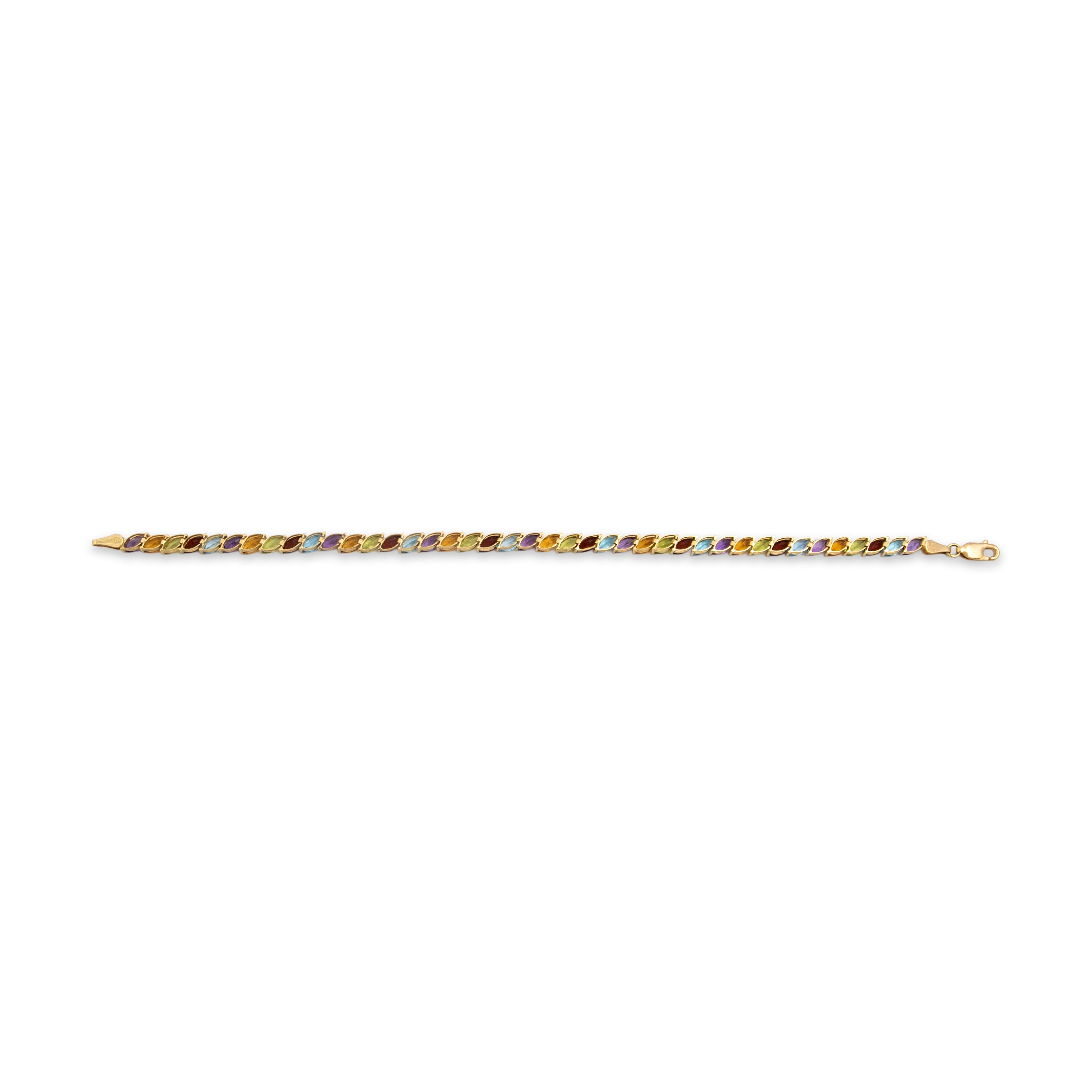 Vintage 14k Yellow Gold 1.82cttw Blue Topaz 1.68cttw Garnet 1.58cttw Peridot 1.48cttw Amethyst 1.31cttw Citrine Rainbow Marquise Multistone Bracelet - Back view