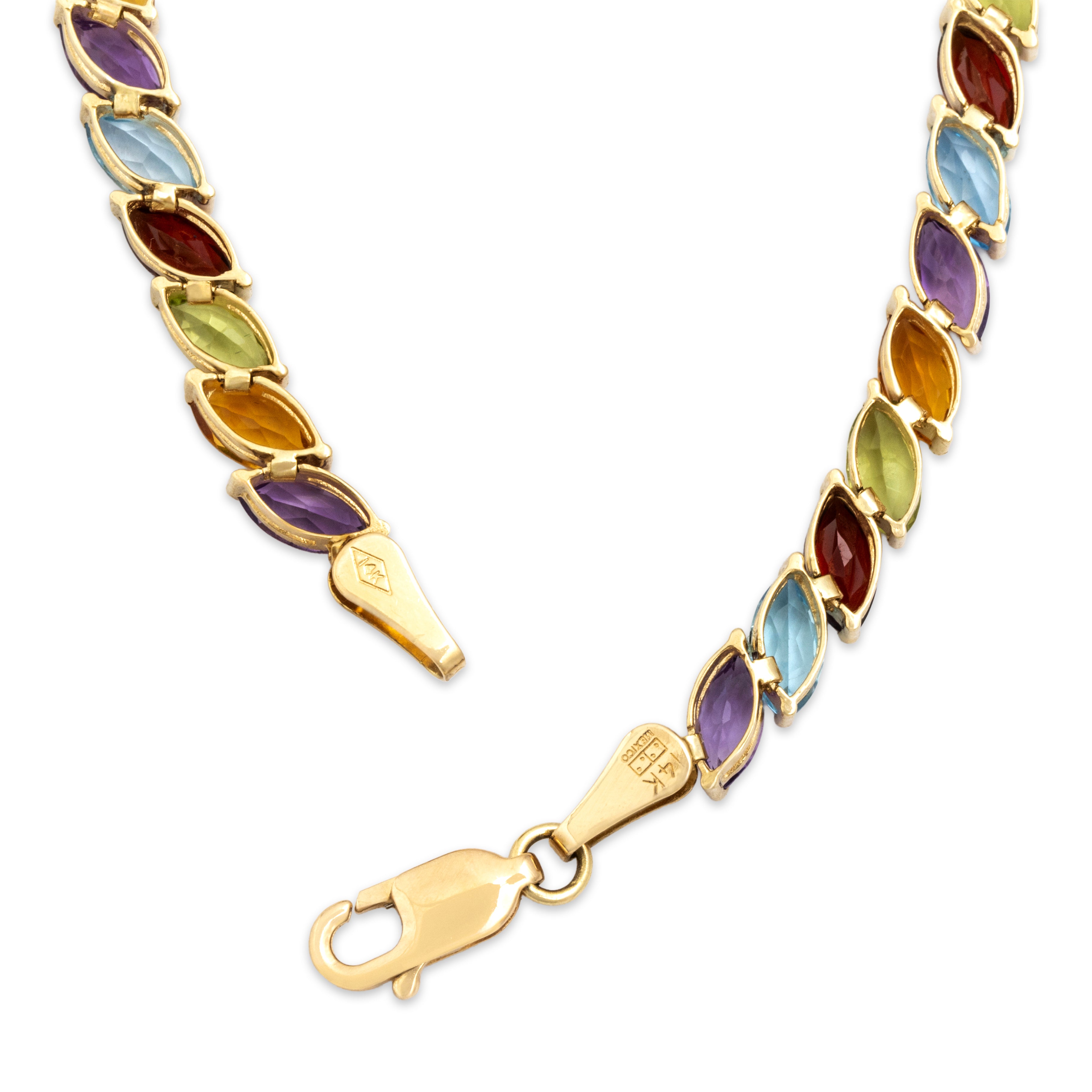 Vintage 14k Yellow Gold 1.82cttw Blue Topaz 1.68cttw Garnet 1.58cttw Peridot 1.48cttw Amethyst 1.31cttw Citrine Rainbow Marquise Multistone Bracelet - clasp view