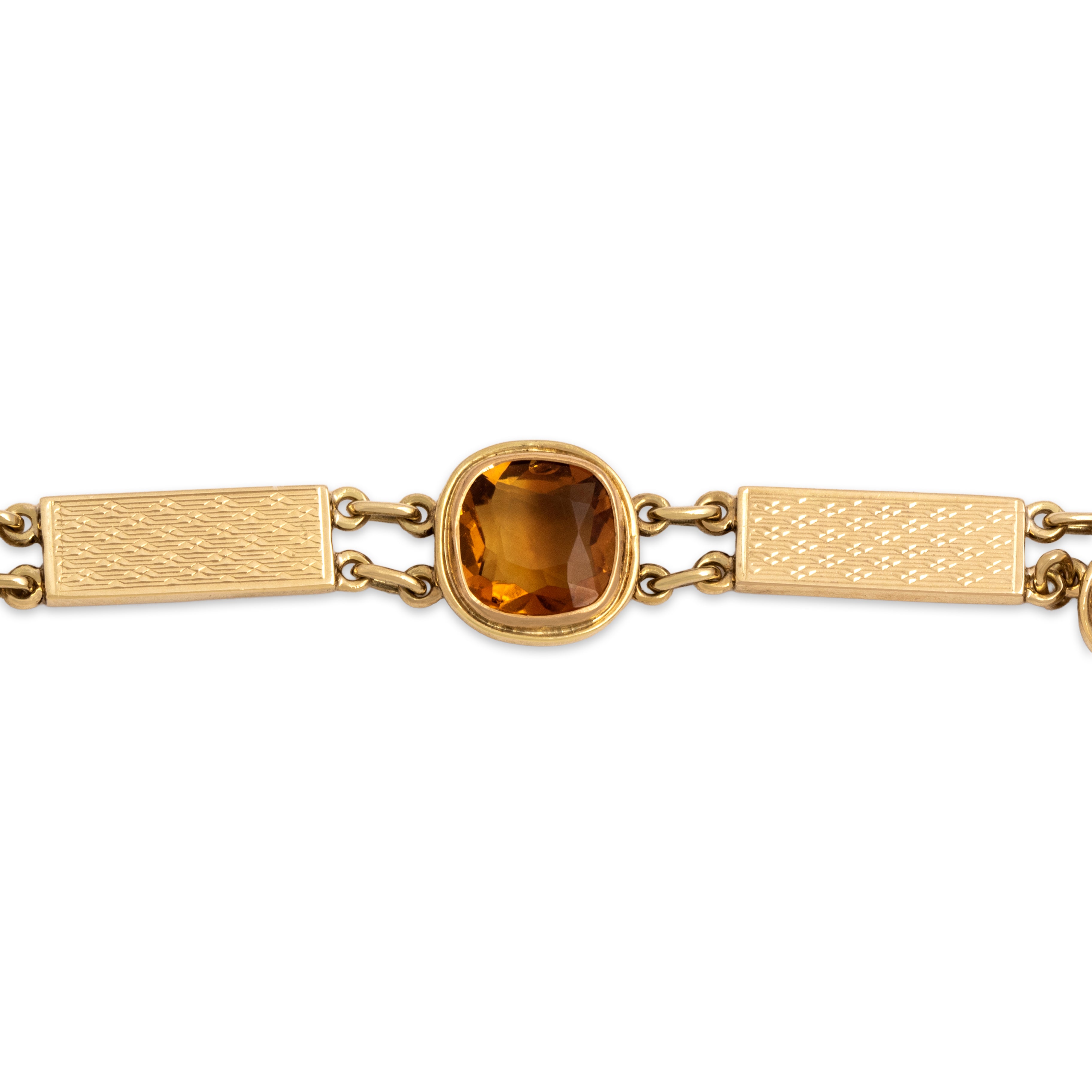 Vintage 14k Yellow Gold 6.47cttw Citrine Wonderful Textured Bar Link Bracelet - detail view #3