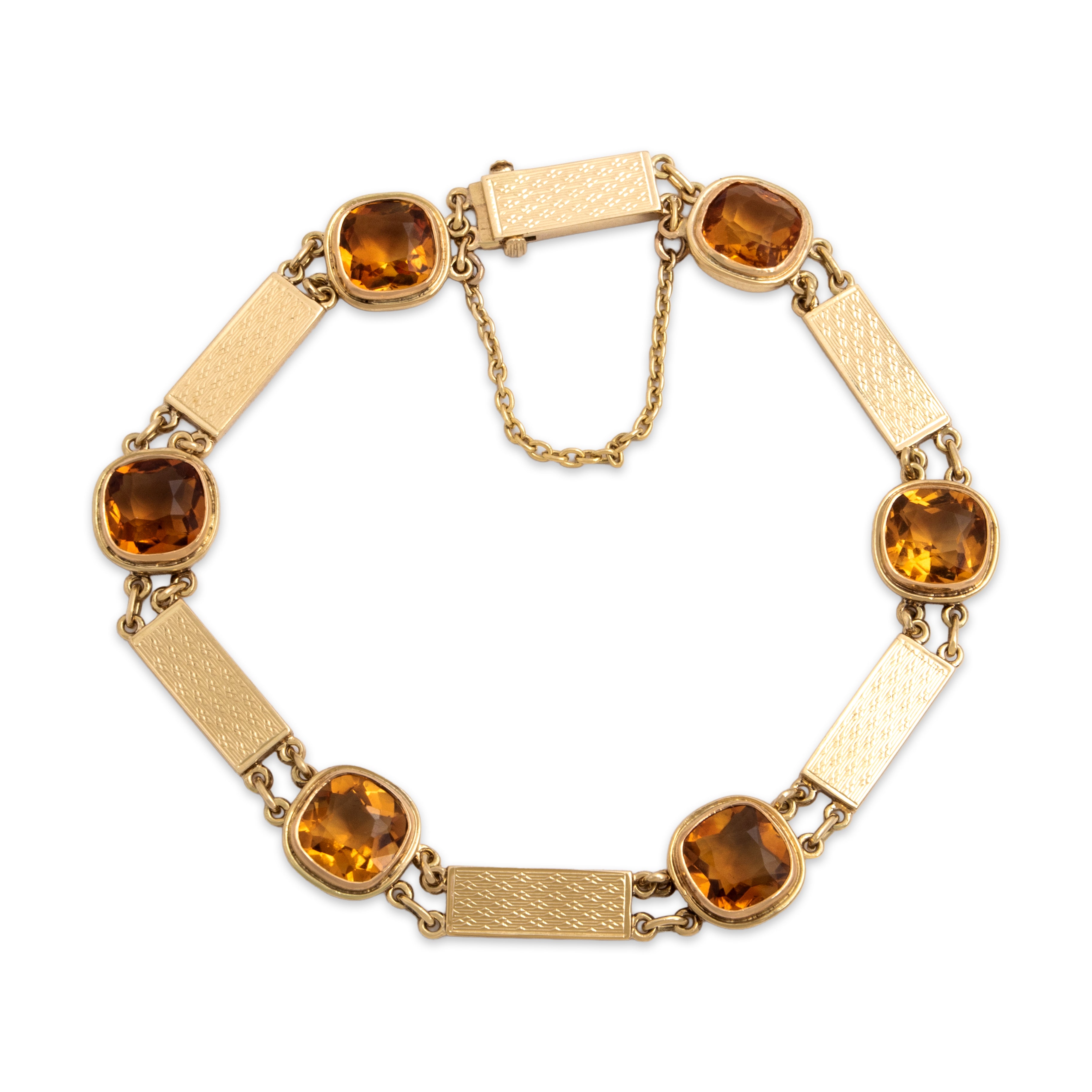 Vintage 14k Yellow Gold 6.47cttw Citrine Wonderful Textured Bar Link Bracelet - Close-up view