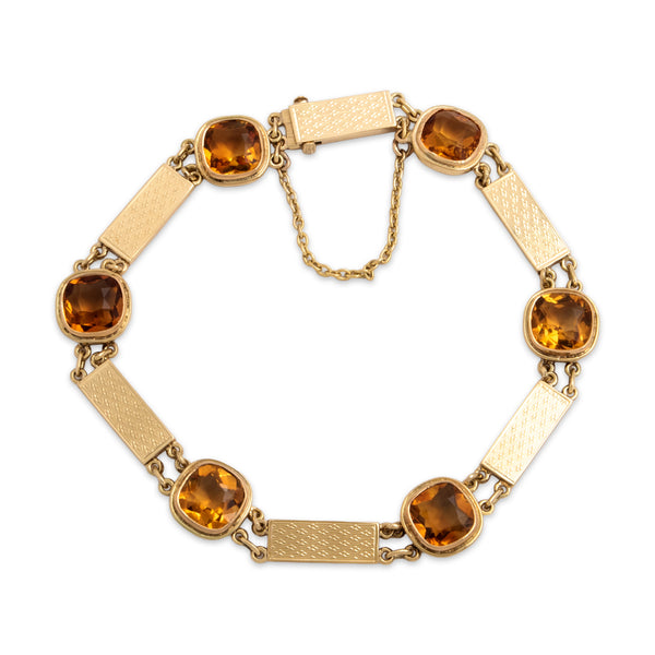 Vintage 14k Yellow Gold 6.47cttw Citrine Wonderful Textured Bar Bracelet 6.75