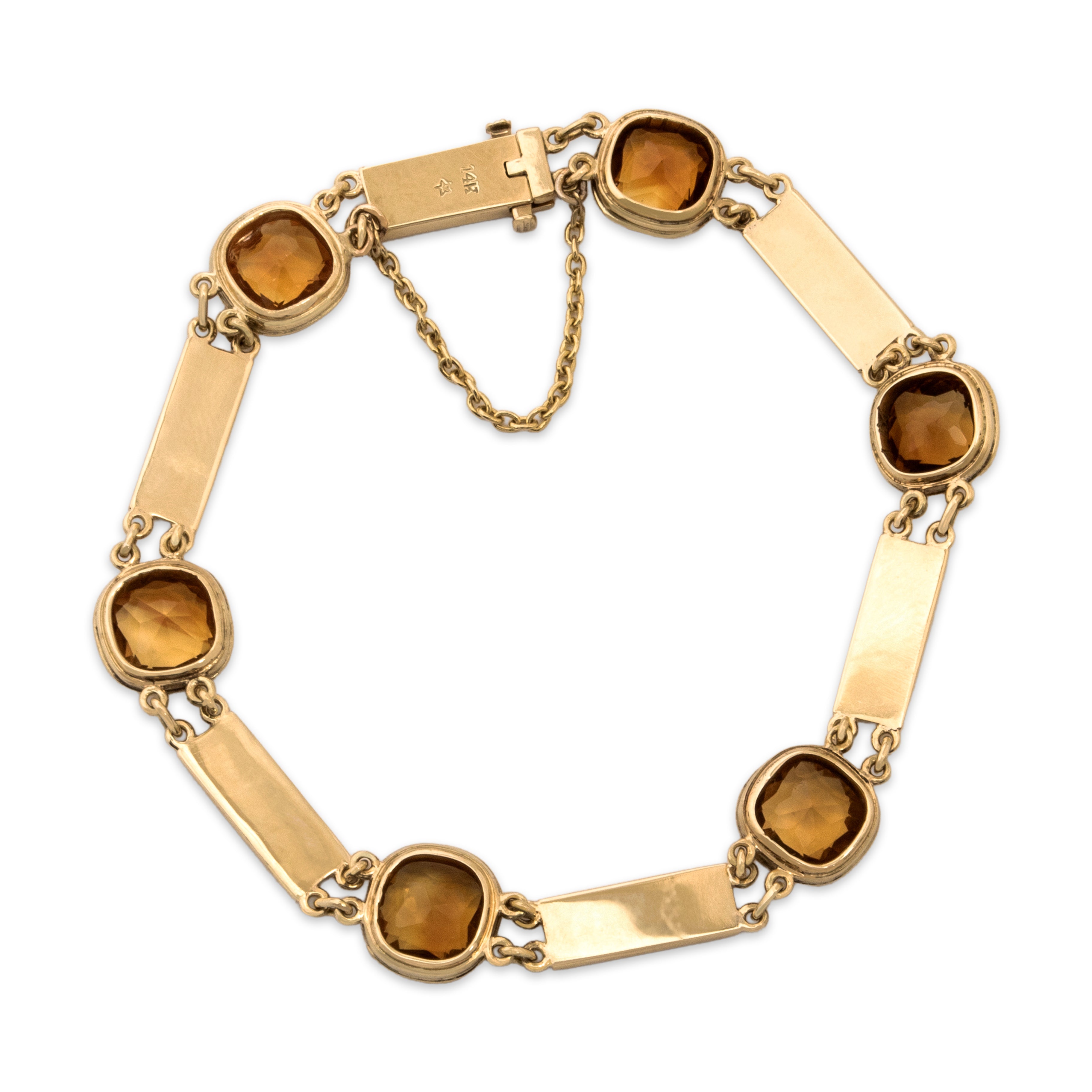 Vintage 14k Yellow Gold 6.47cttw Citrine Wonderful Textured Bar Link Bracelet - Back view