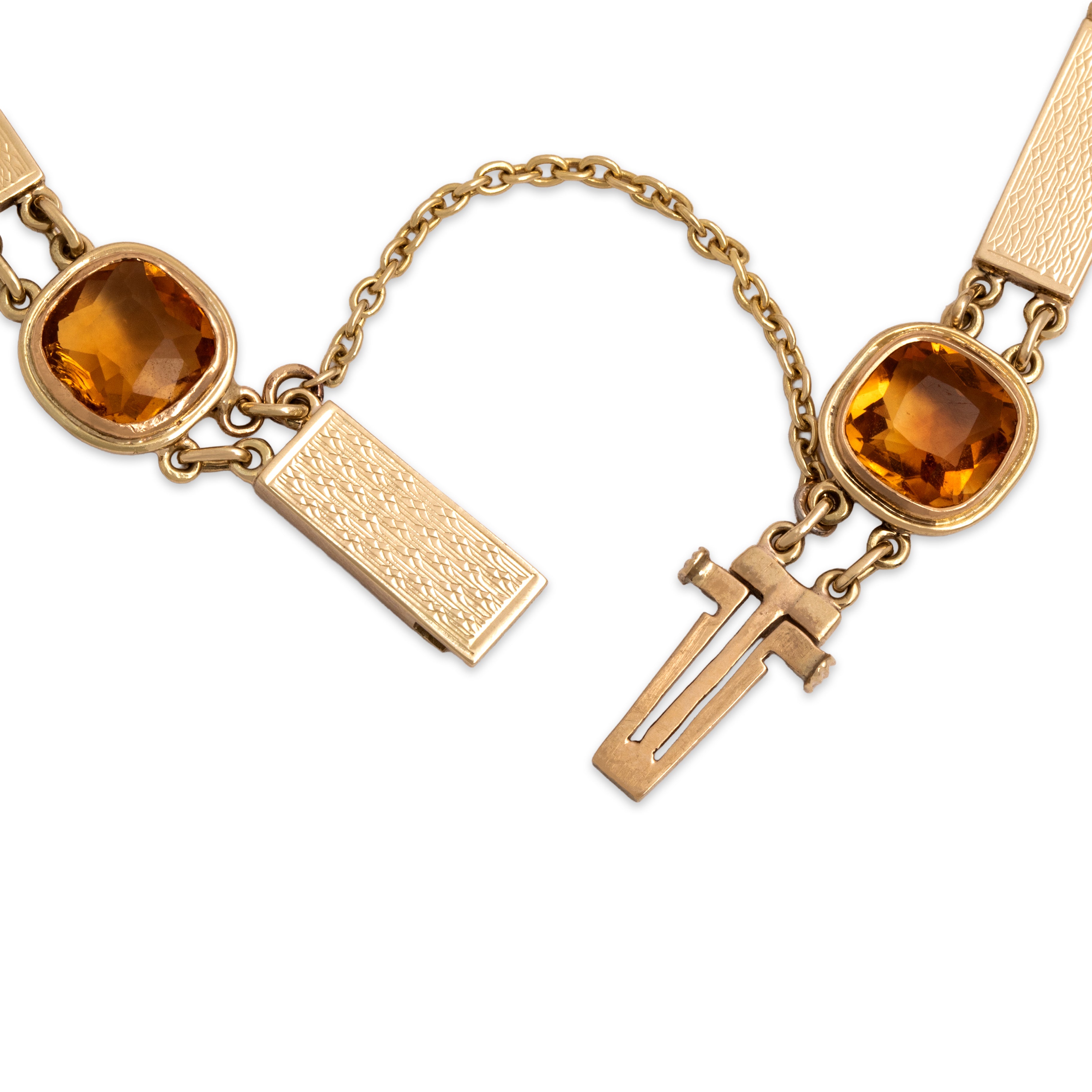 Vintage 14k Yellow Gold 6.47cttw Citrine Wonderful Textured Bar Link Bracelet - clasp view