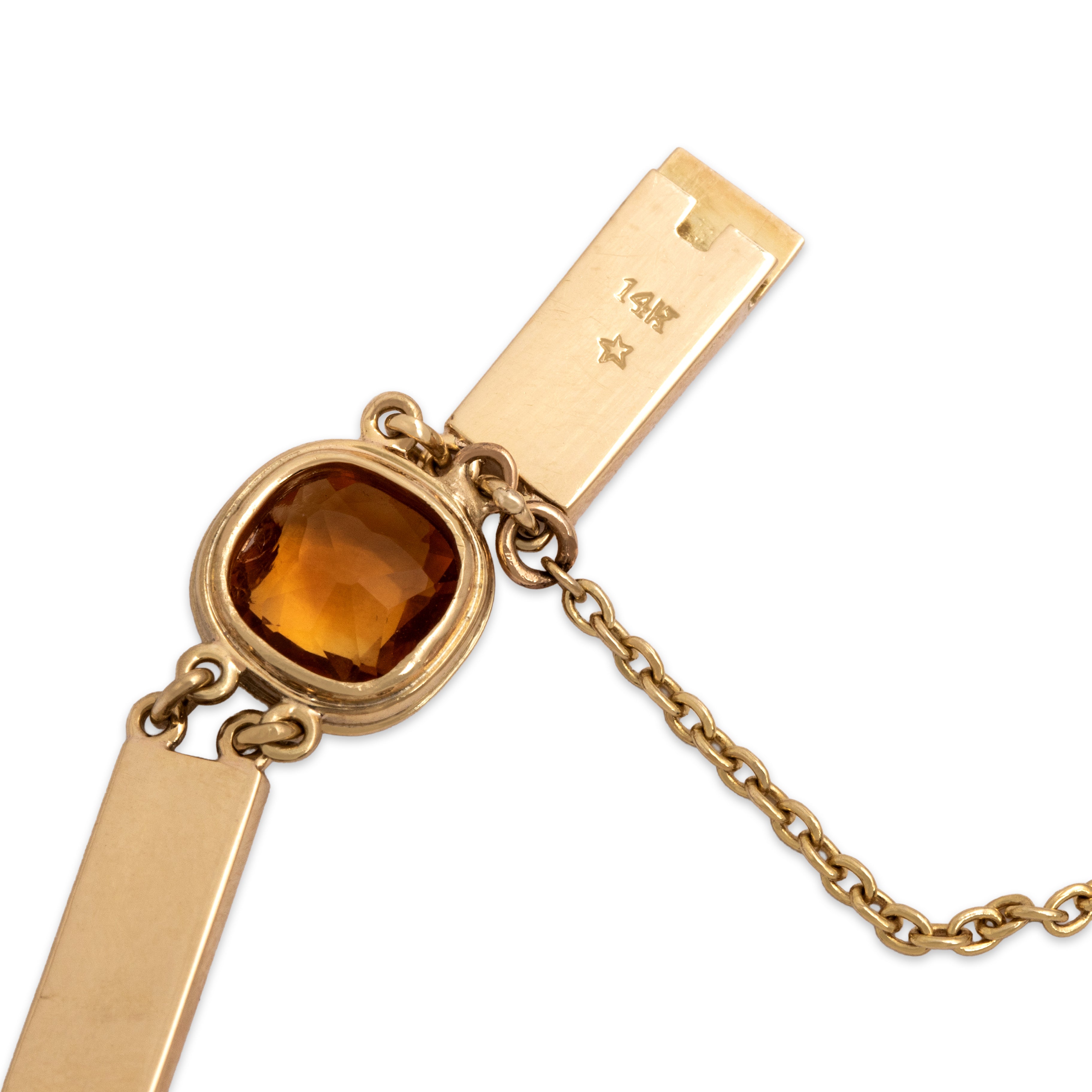 Vintage 14k Yellow Gold 6.47cttw Citrine Wonderful Textured Bar Link Bracelet - Hallmark view