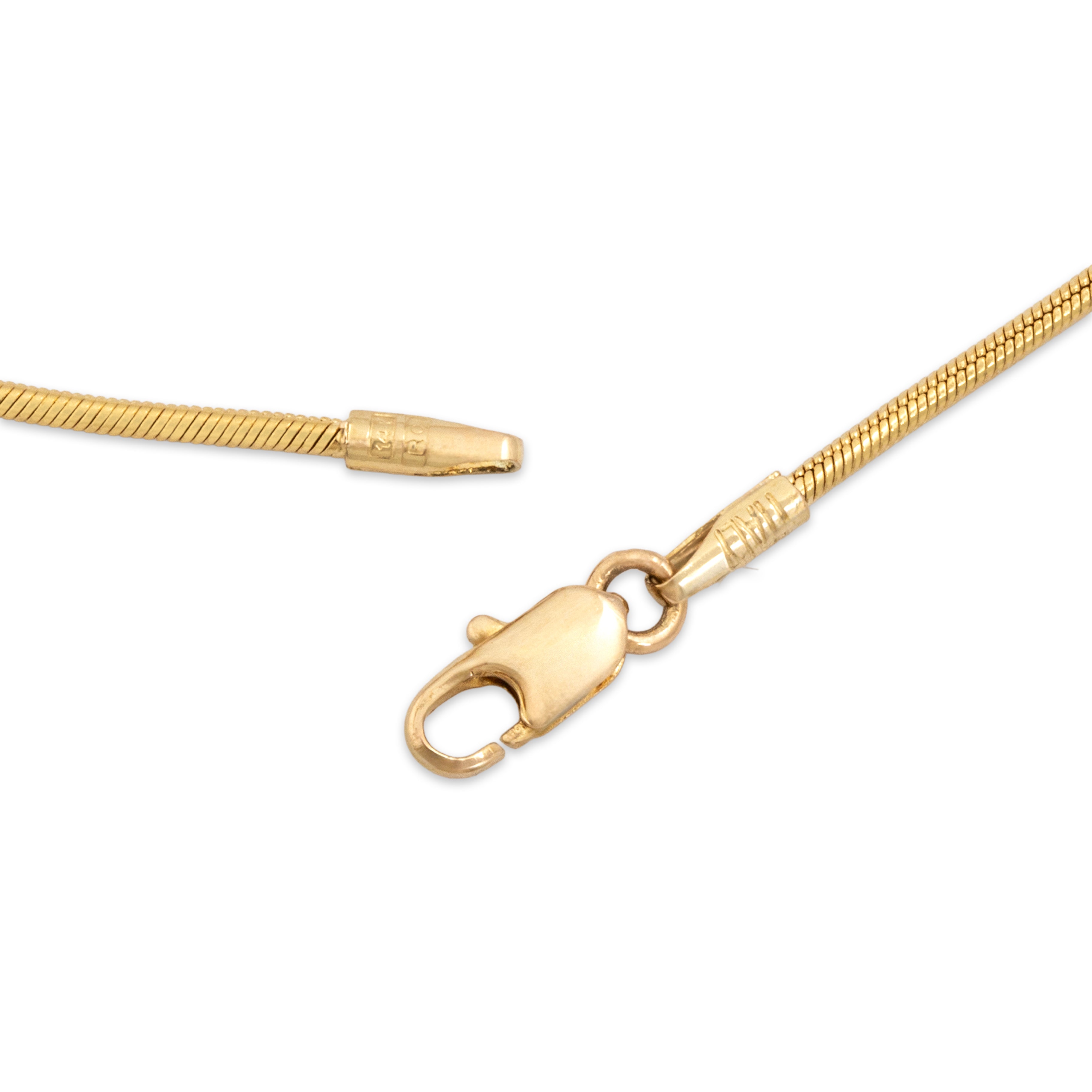 Vintage Italian 14k Yellow Gold Sleek Snake Chain Necklace - clasp view