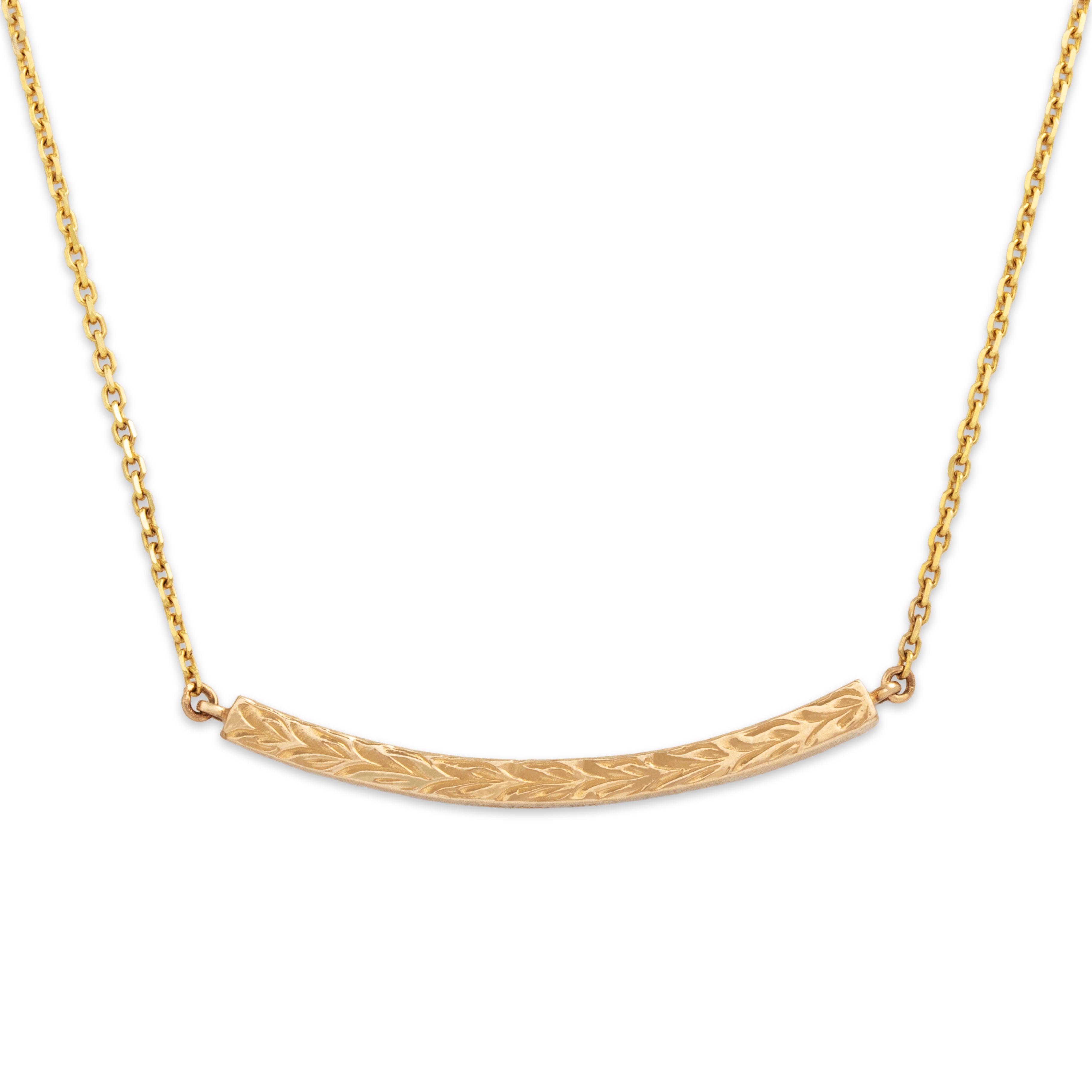 Estate Na Hoku 14k Yellow Gold Incredible Curved Laurel Bar Necklace - detail view #1