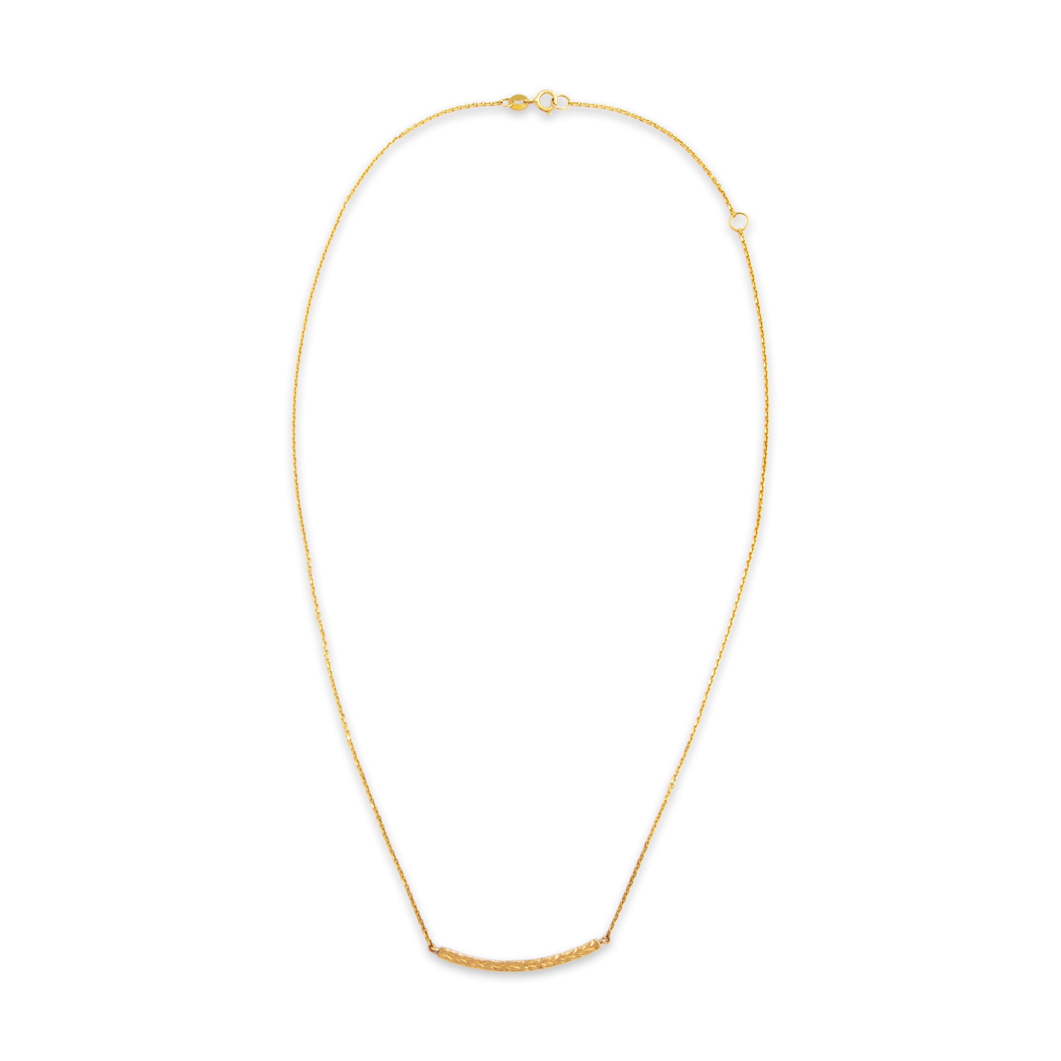 Estate Na Hoku 14k Yellow Gold Incredible Curved Laurel Bar Necklace - Overall view