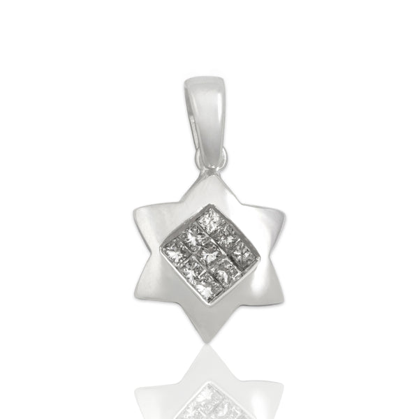 Vintage Heavy 18k White Gold Diamond Gleaming Star Of David Pendant
