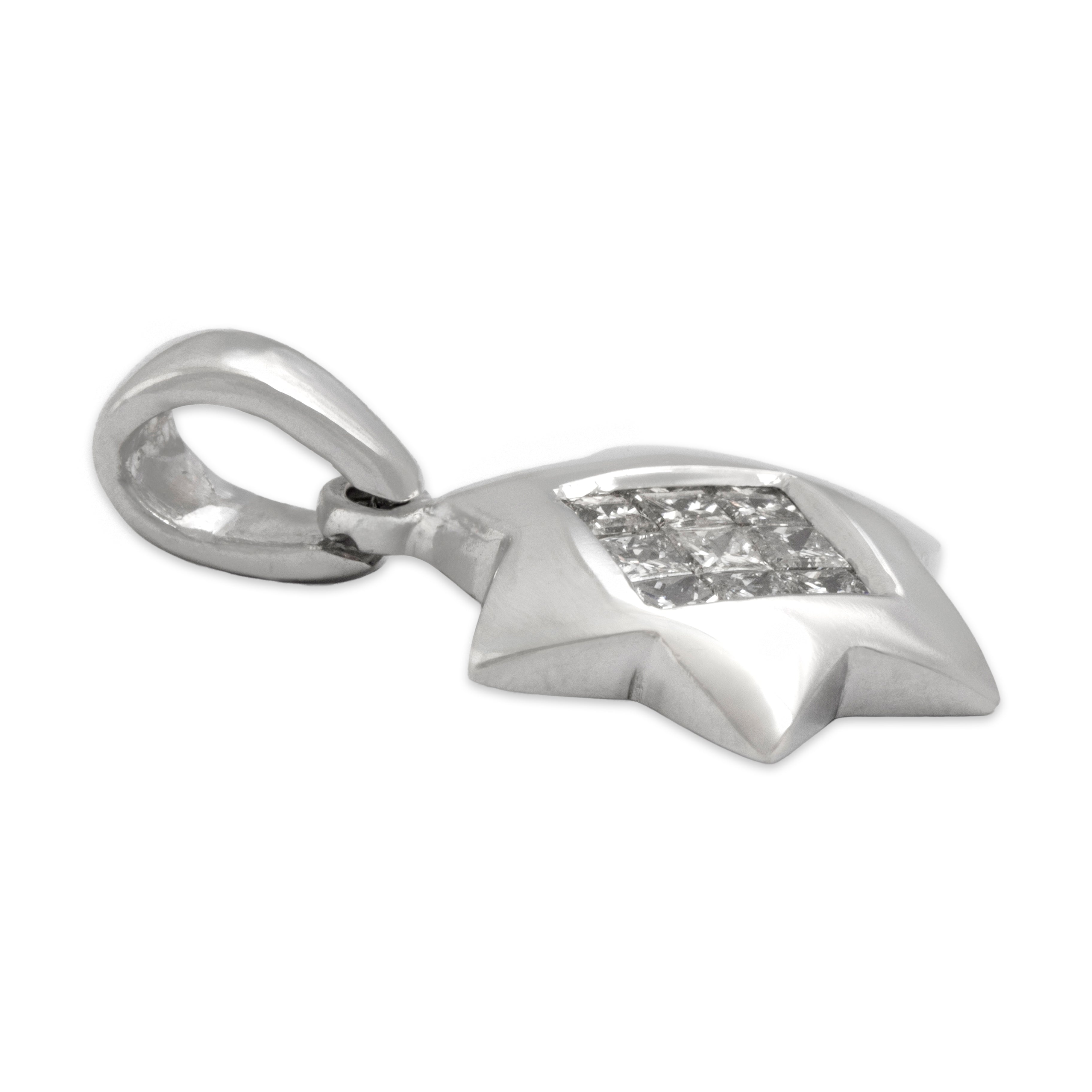 Heavy Vintage 18k White Gold Diamond Invisible-Set Star Of David Pendant - Side view