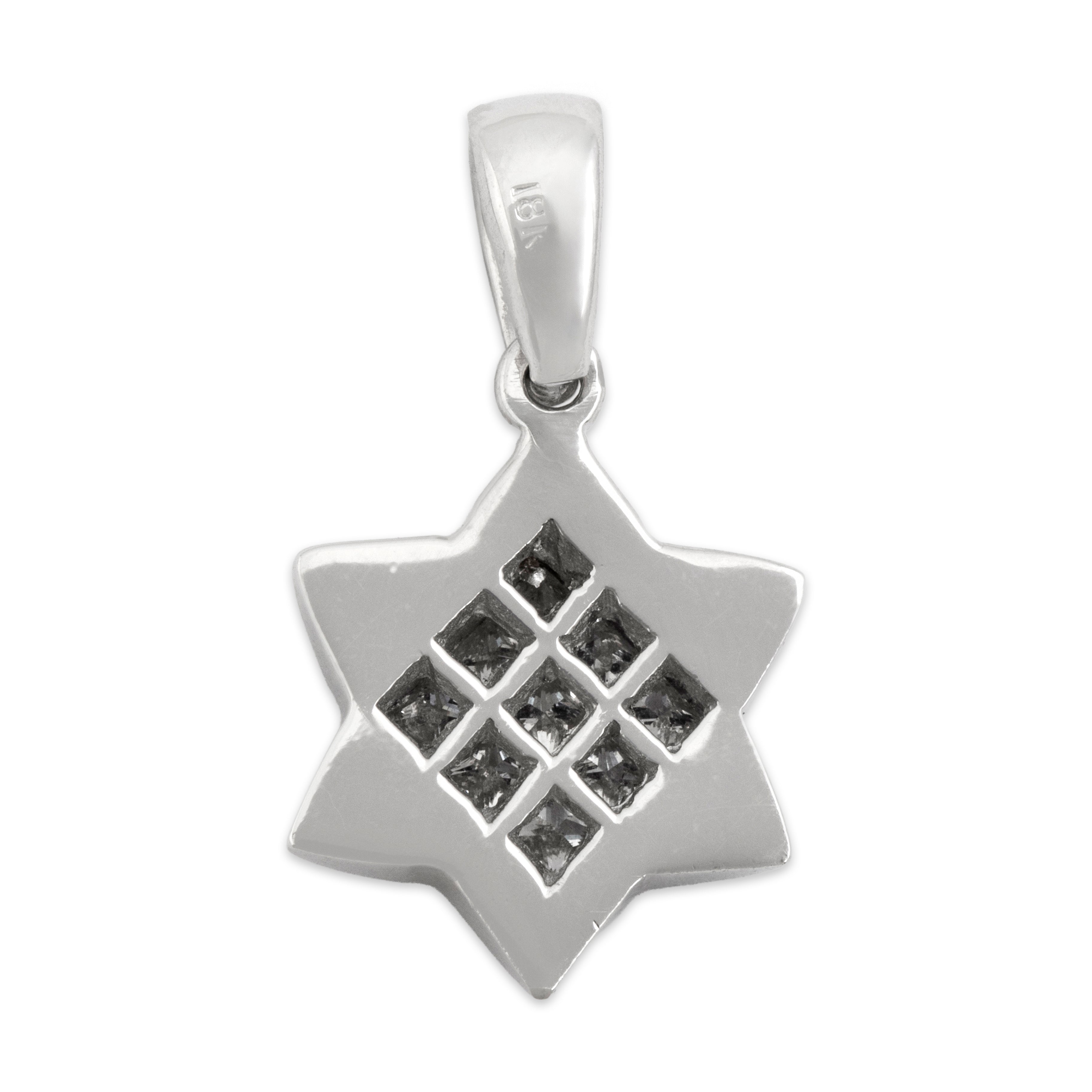 Heavy Vintage 18k White Gold Diamond Invisible-Set Star Of David Pendant - Back view