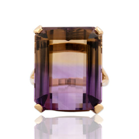 Vintage Oversized 14k Yellow Gold 23.75ct Ametrine Glamorous Cocktail Ring 6.50