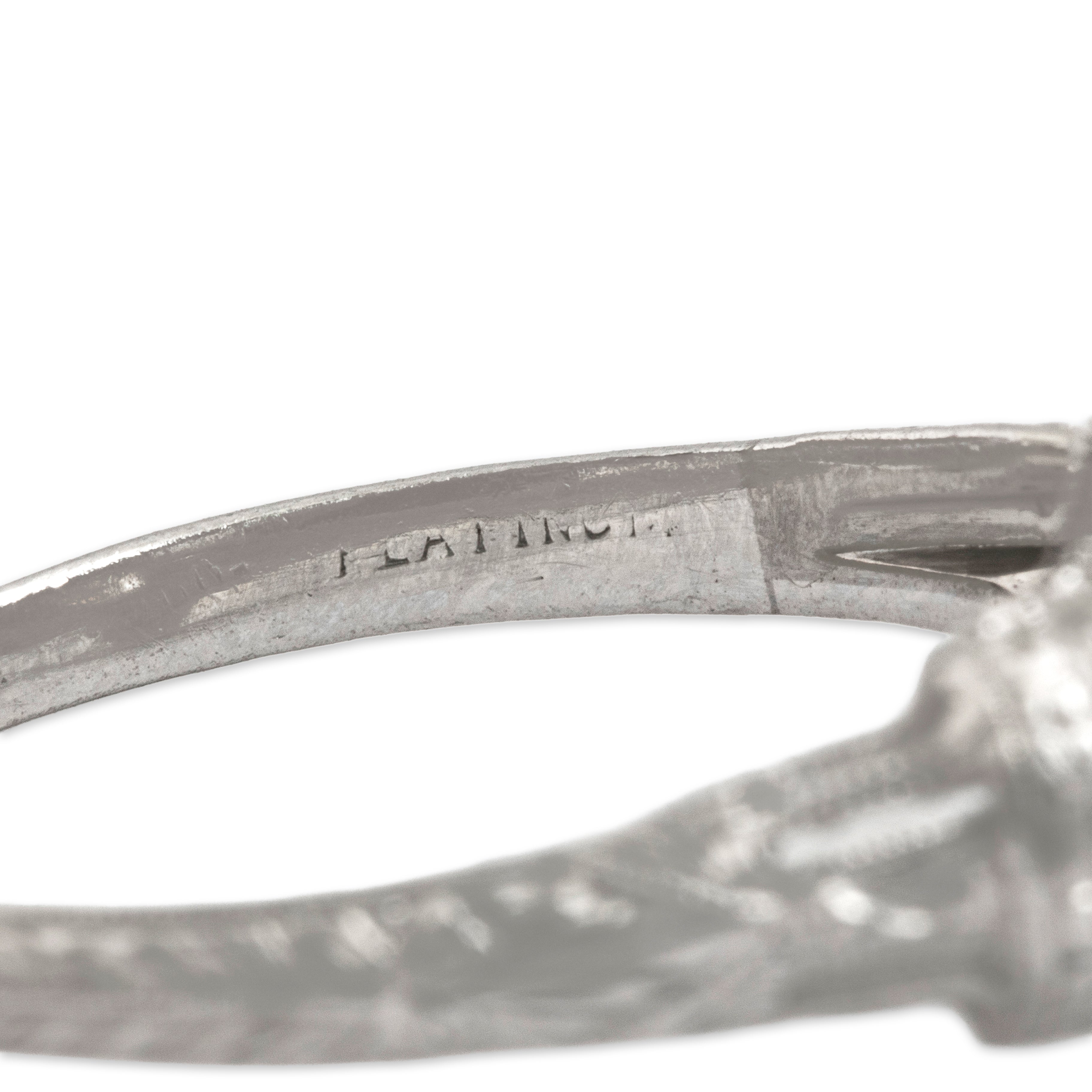 Antique Platinum Old European Cut Diamond Intricate Pierced Filigree Ring - Hallmark view