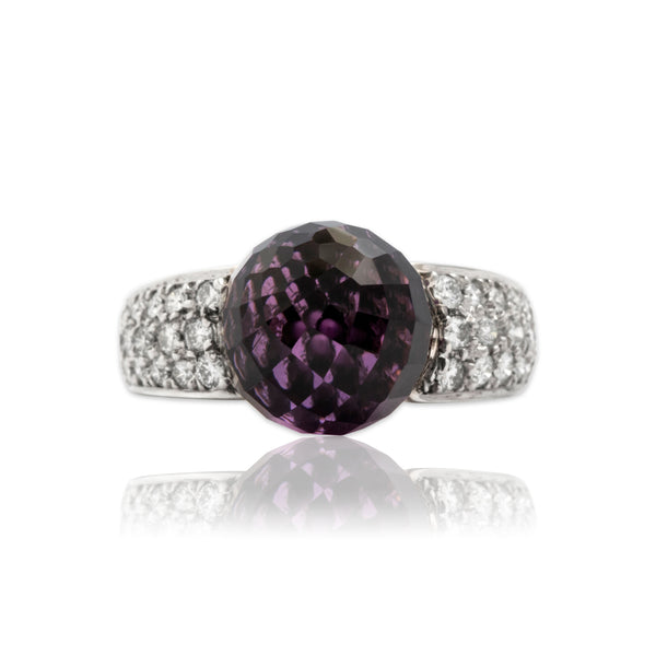 Vintage Heavy 18k White Gold 8.52ct Amethyst Diamond Glittering Orb Ring 6.50