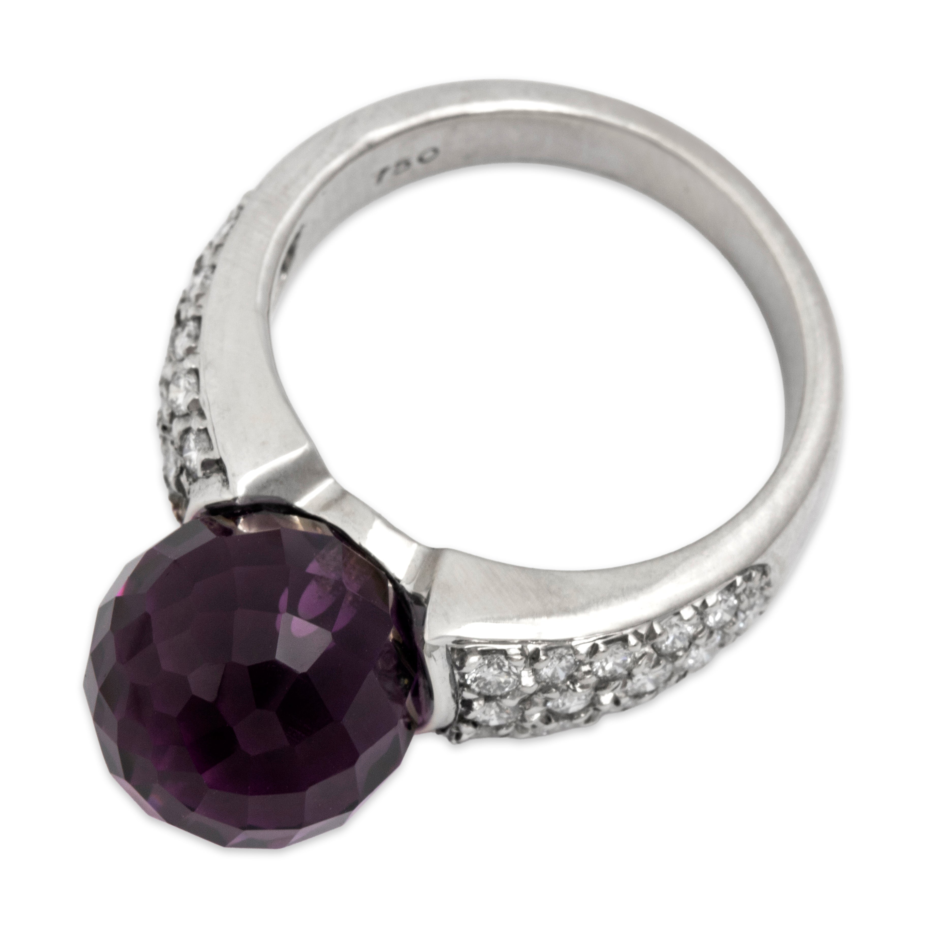 Vintage Heavy 18k White Gold 8.52ct Amethyst Diamond Glittering Shoulder Orb Ring - Overall view
