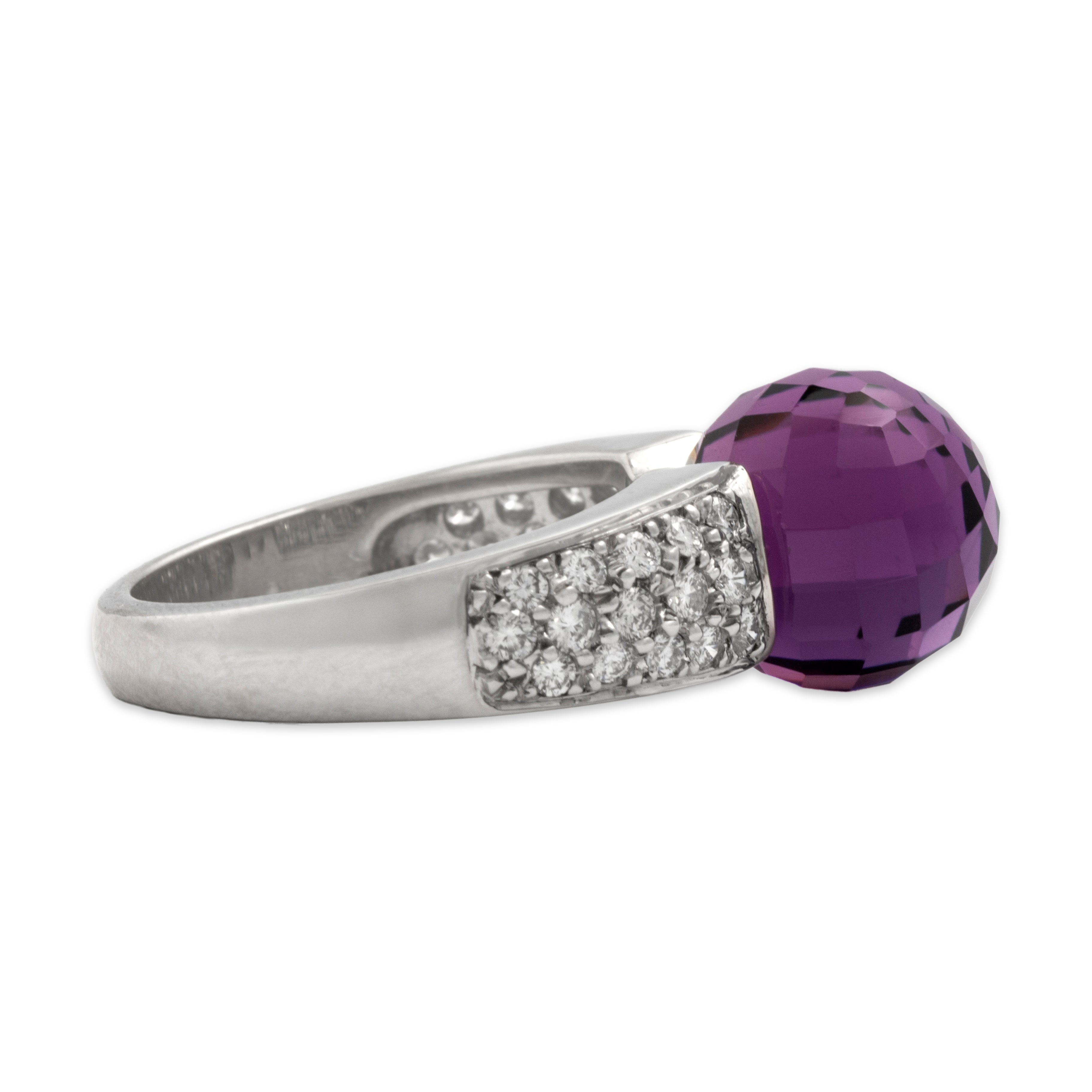 Vintage Heavy 18k White Gold 8.52ct Amethyst Diamond Glittering Shoulder Orb Ring - Side view