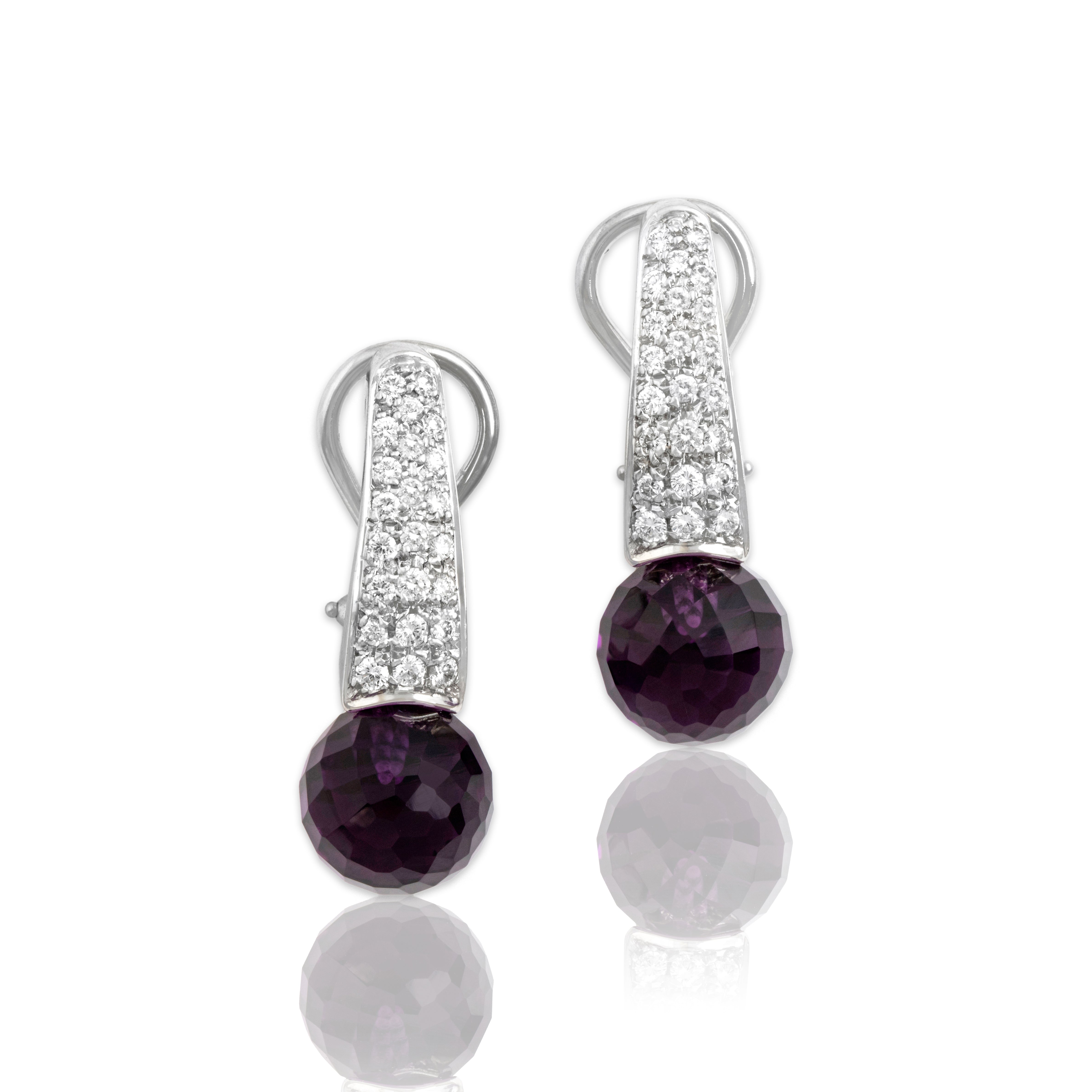 Vintage 18k White Gold 16.57cttw Amethyst .78cttw Diamond Striking Drop Earrings