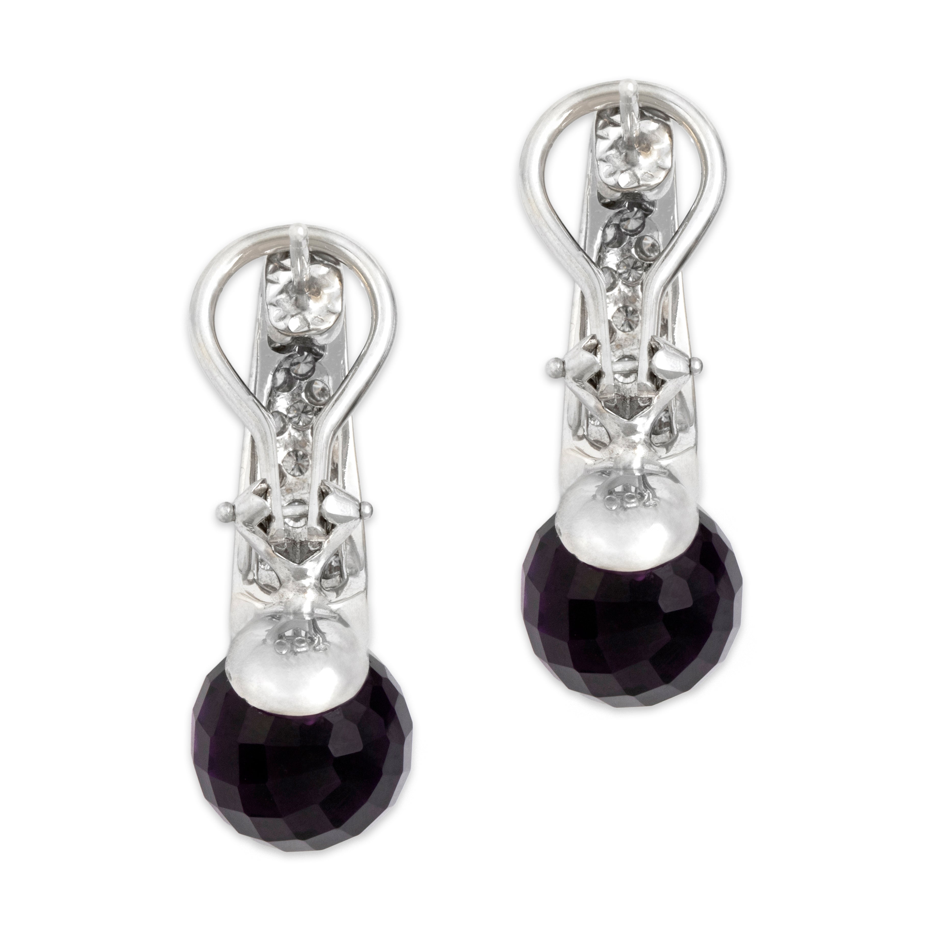 Vintage 18k White Gold 16.57cttw Amethyst Diamond Striking Drop Earrings - Back view