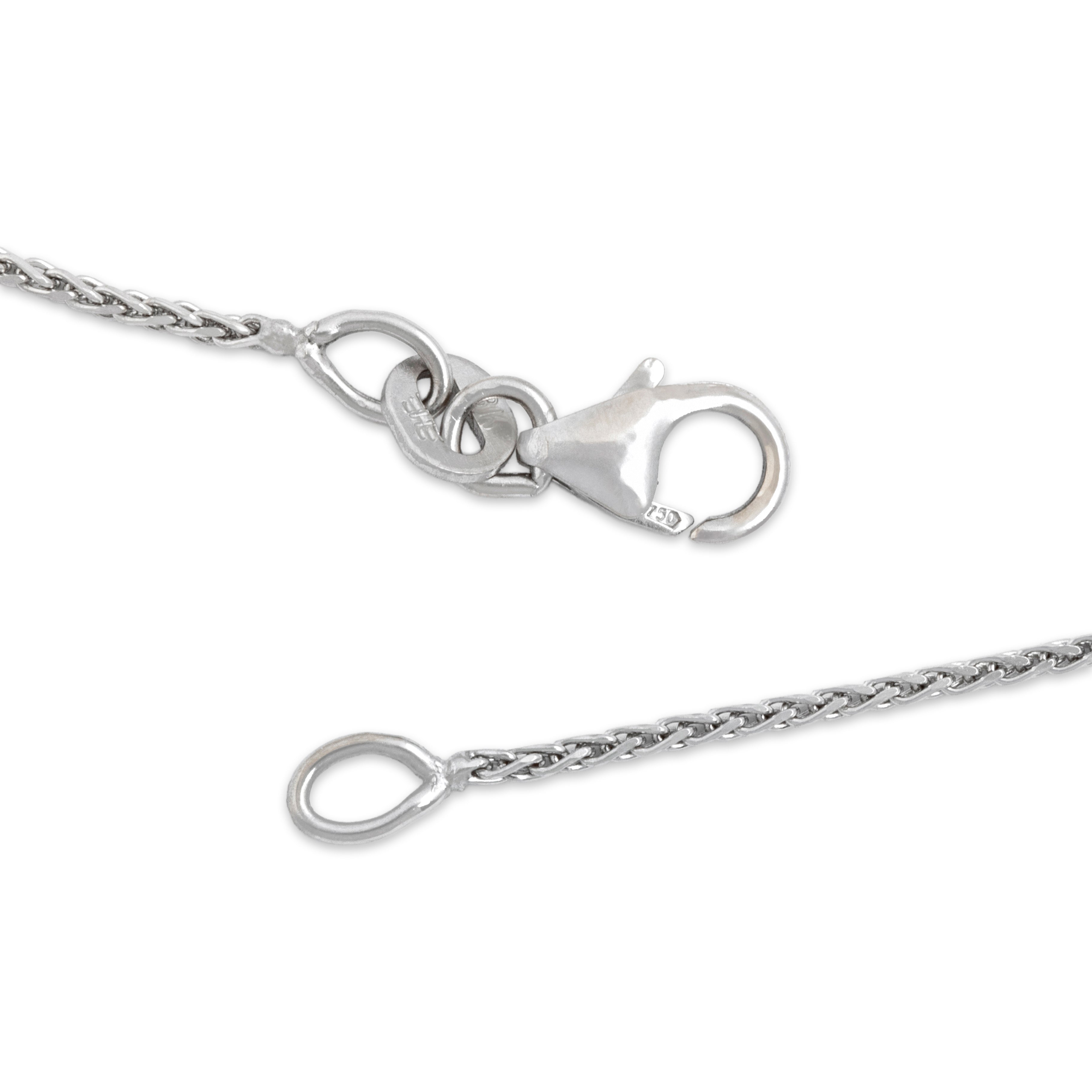 Vintage Italian 18k White Gold Sleek Wheat Chain Necklace - clasp view