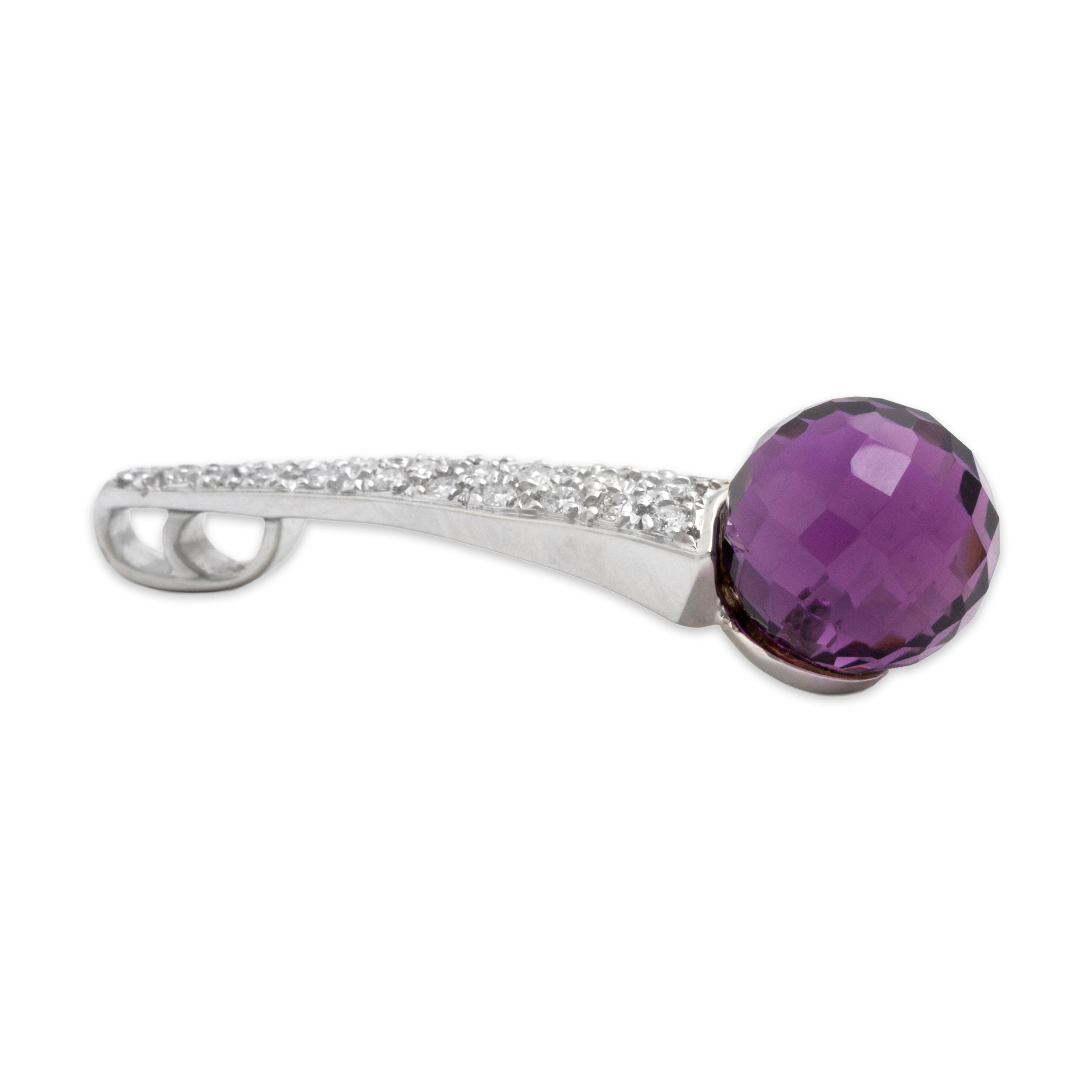 Vintage 18k White Gold 8.28ct Amethyst Diamond Dazzling Tapered Drop Pendant - Side view