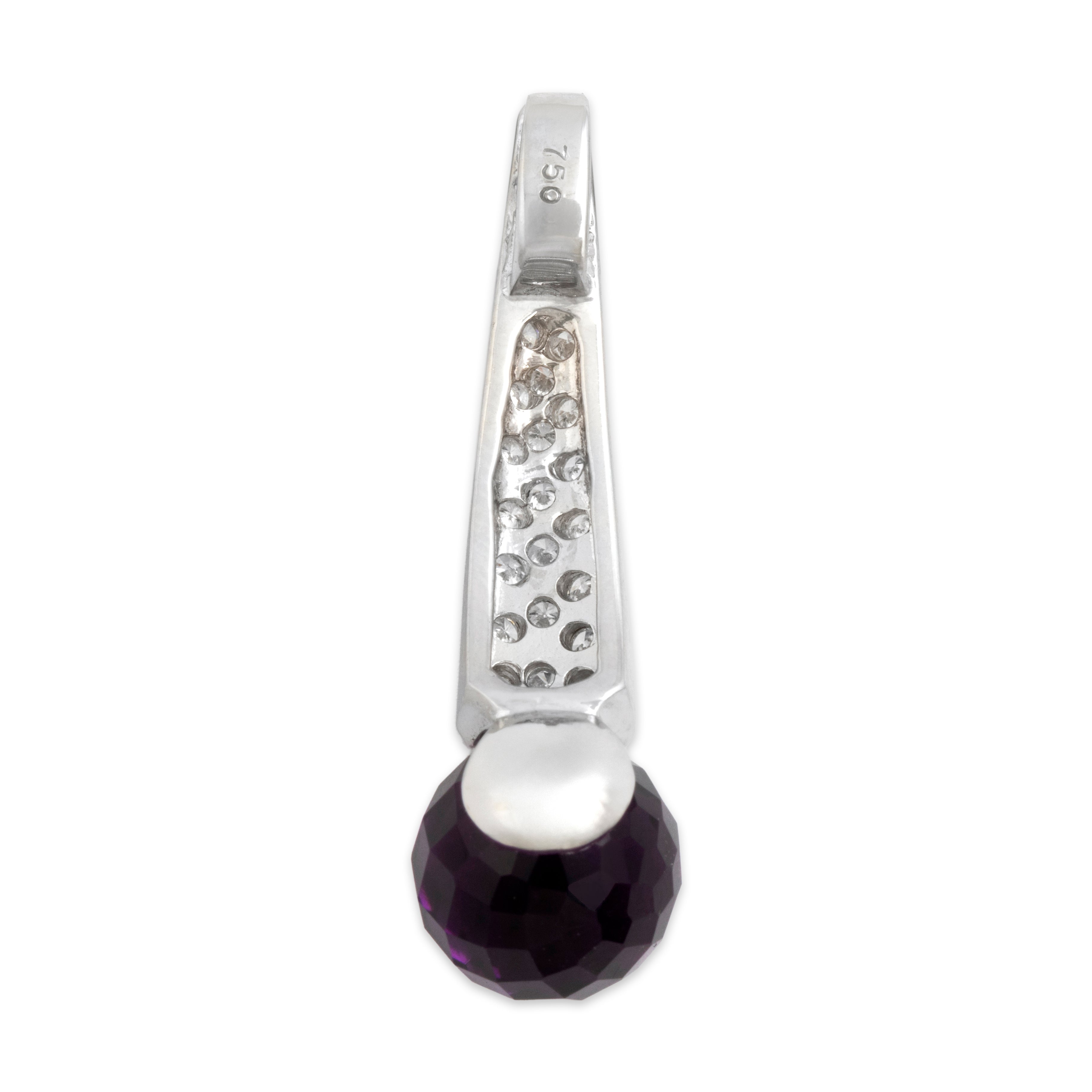 Vintage 18k White Gold 8.28ct Amethyst Diamond Dazzling Tapered Drop Pendant