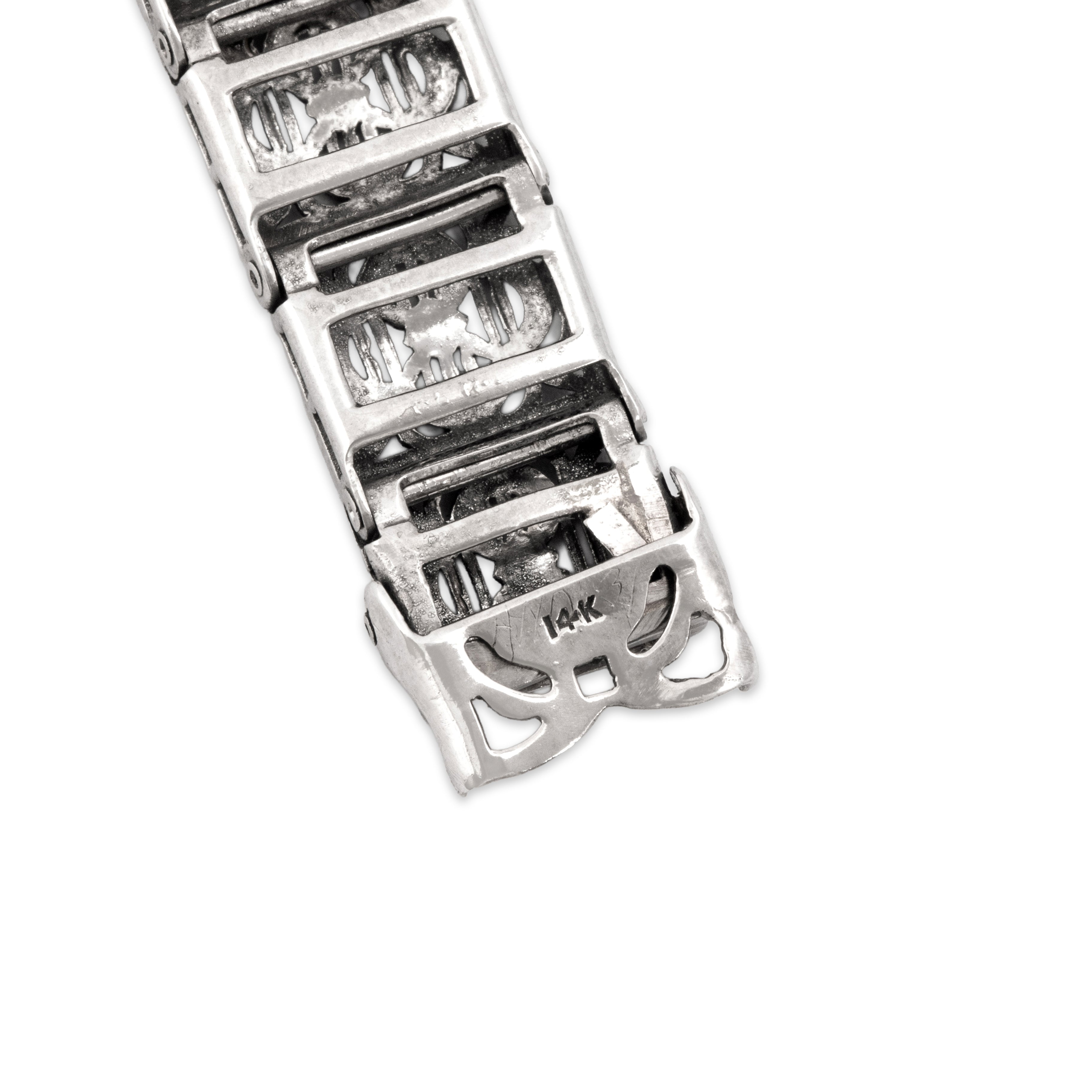 Antique 14k White Gold Old European Cut Diamond Openwork Link Bracelet - Hallmark view