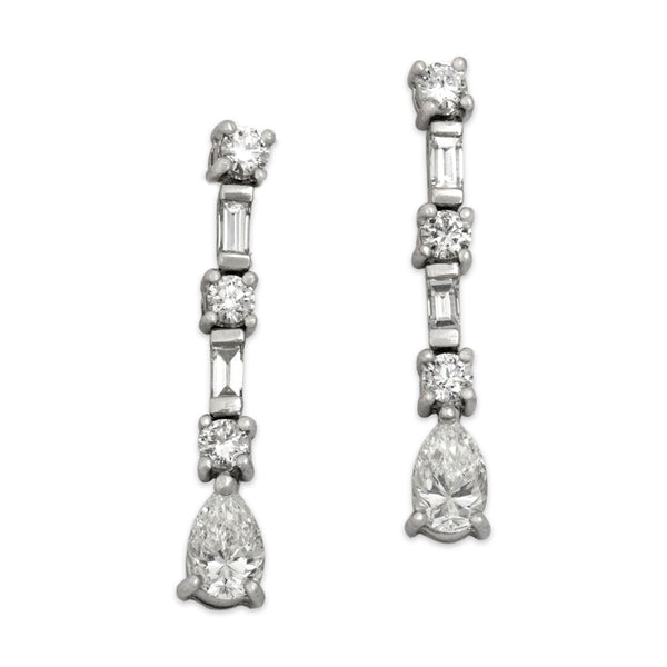 Vintage 18k White Gold 1.37cttw Diamond Fantastic Mixed-Cut Teardrop Earrings