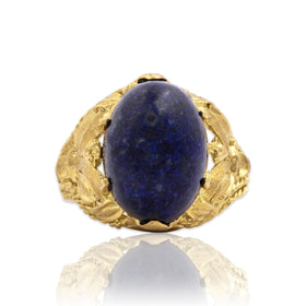 Vintage 18k Yellow Gold 5.92ct Lapis Lazuli Elegant Ornate Detailed Ring 5.00