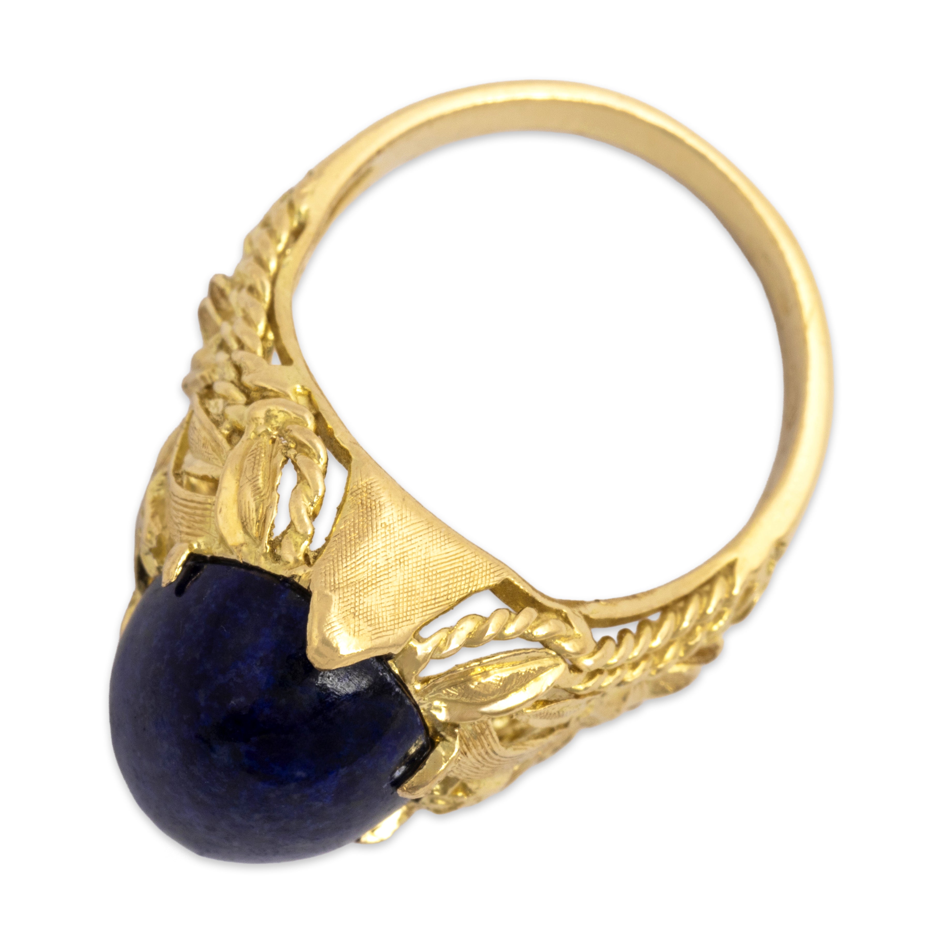 Vintage 18k Yellow Gold Lapis Lazuli Ornate Detailed Shoulder Ring - Overall view