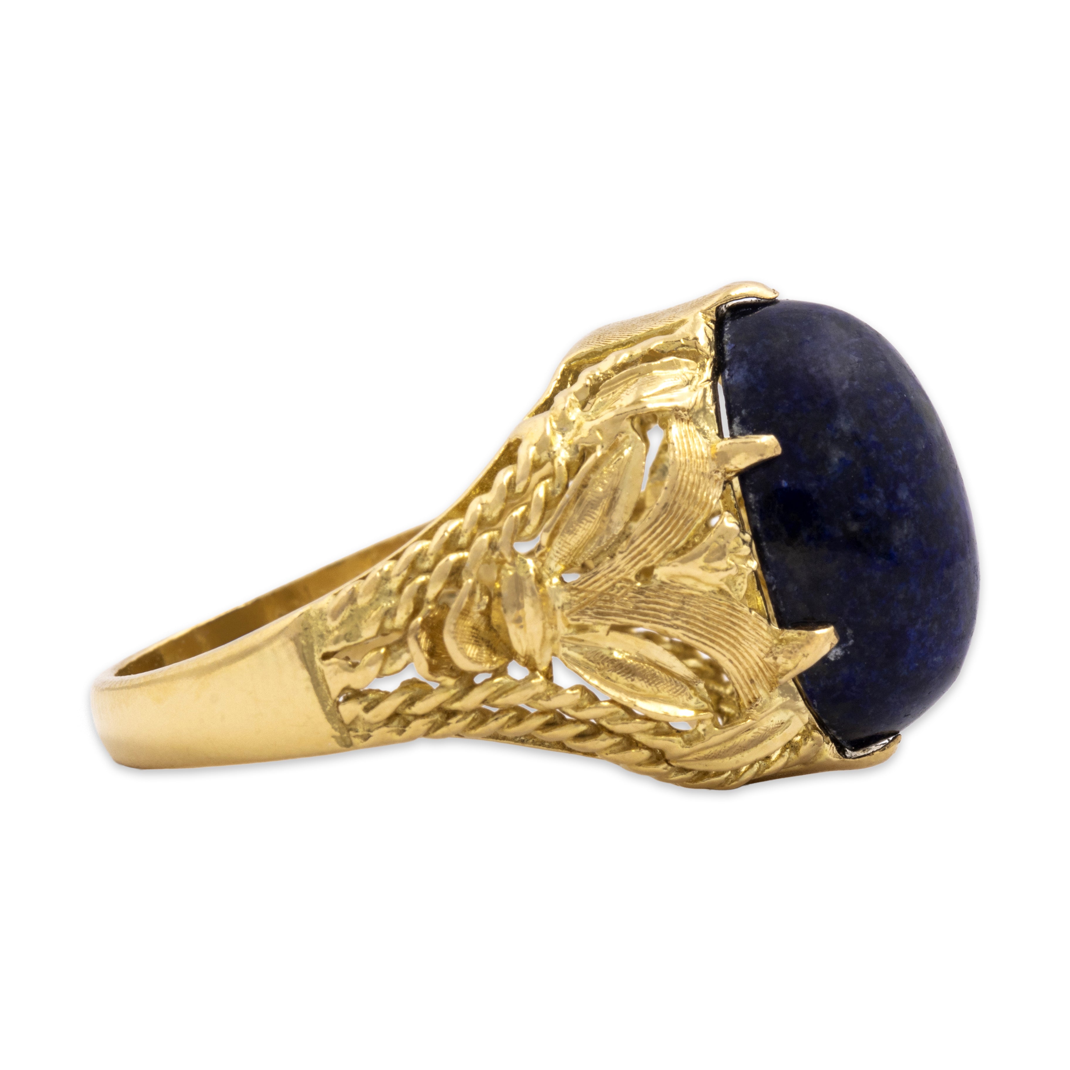 Vintage 18k Yellow Gold Lapis Lazuli Ornate Detailed Shoulder Ring - Side view