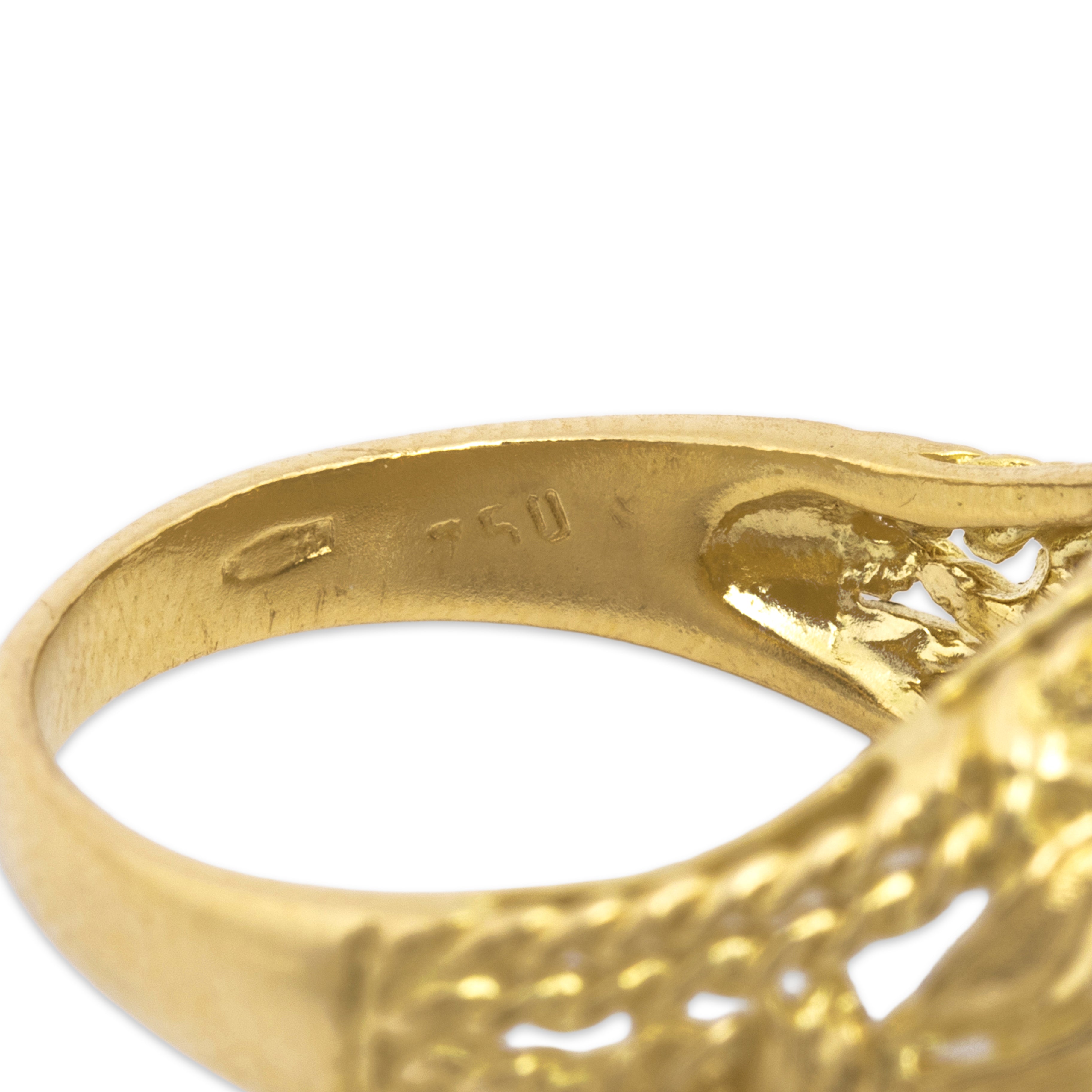 Vintage 18k Yellow Gold Lapis Lazuli Ornate Detailed Shoulder Ring - Hallmark view