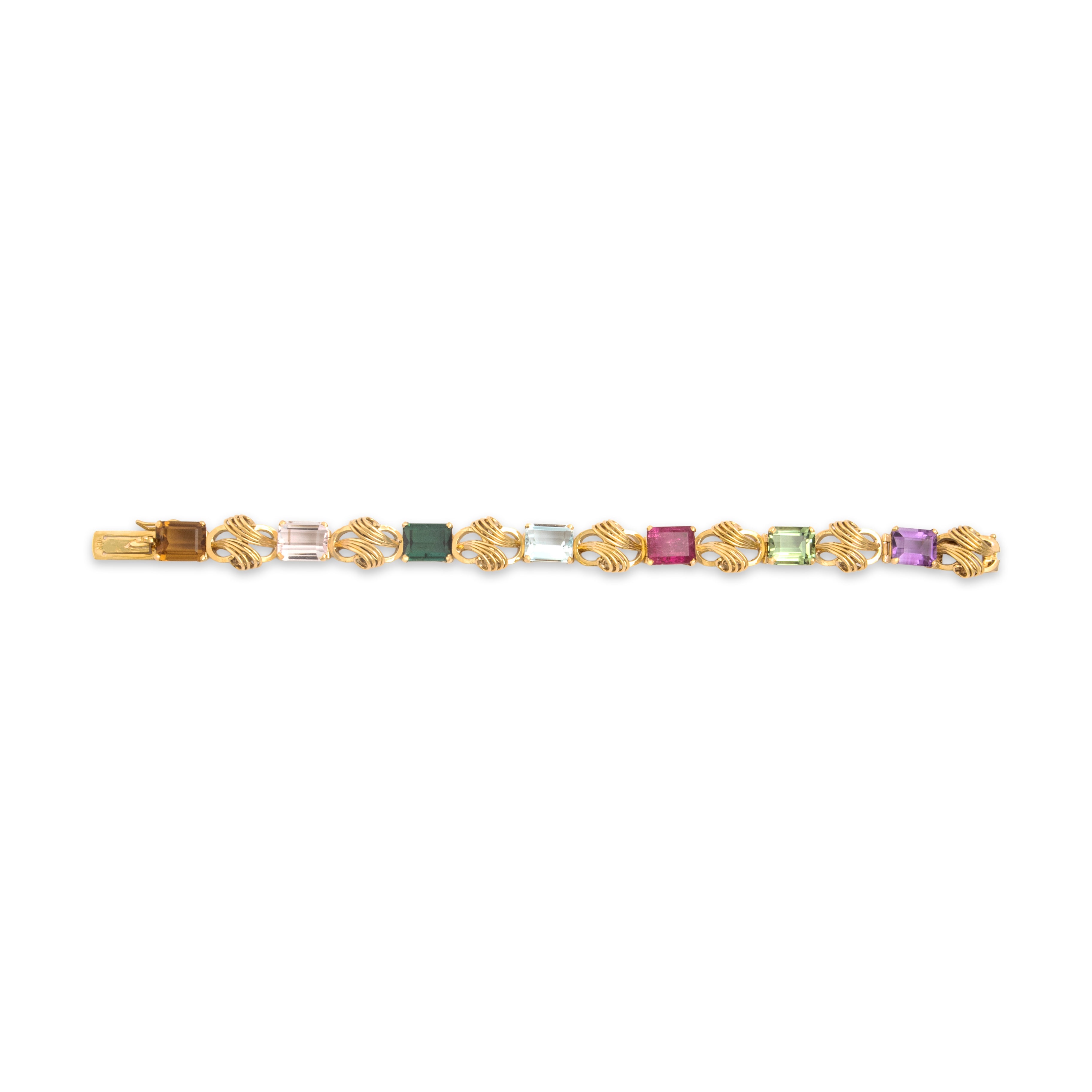Vintage 18k Yellow Gold Multistone Outstanding Scrolling Link Bracelet 6.75