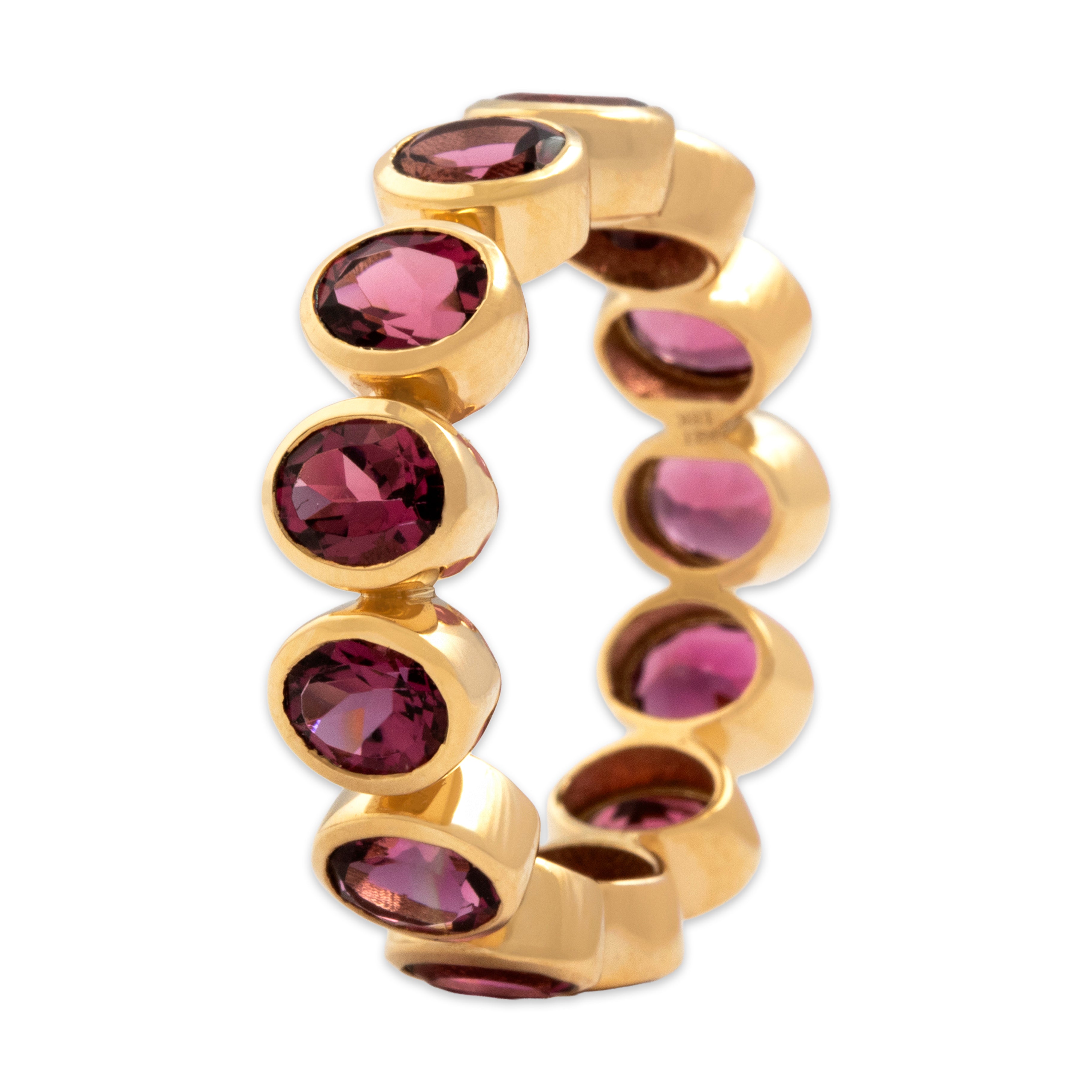 Estate 18k Yellow Gold 4.45cttw Pink Tourmaline Bubble Eternity Band Ring - Overall view