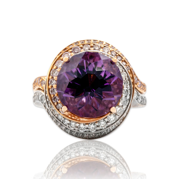 Vintage 18k White & Rose Gold 4.81ct Amethyst .59cttw Diamond Heavy Cocktail Ring 7.00
