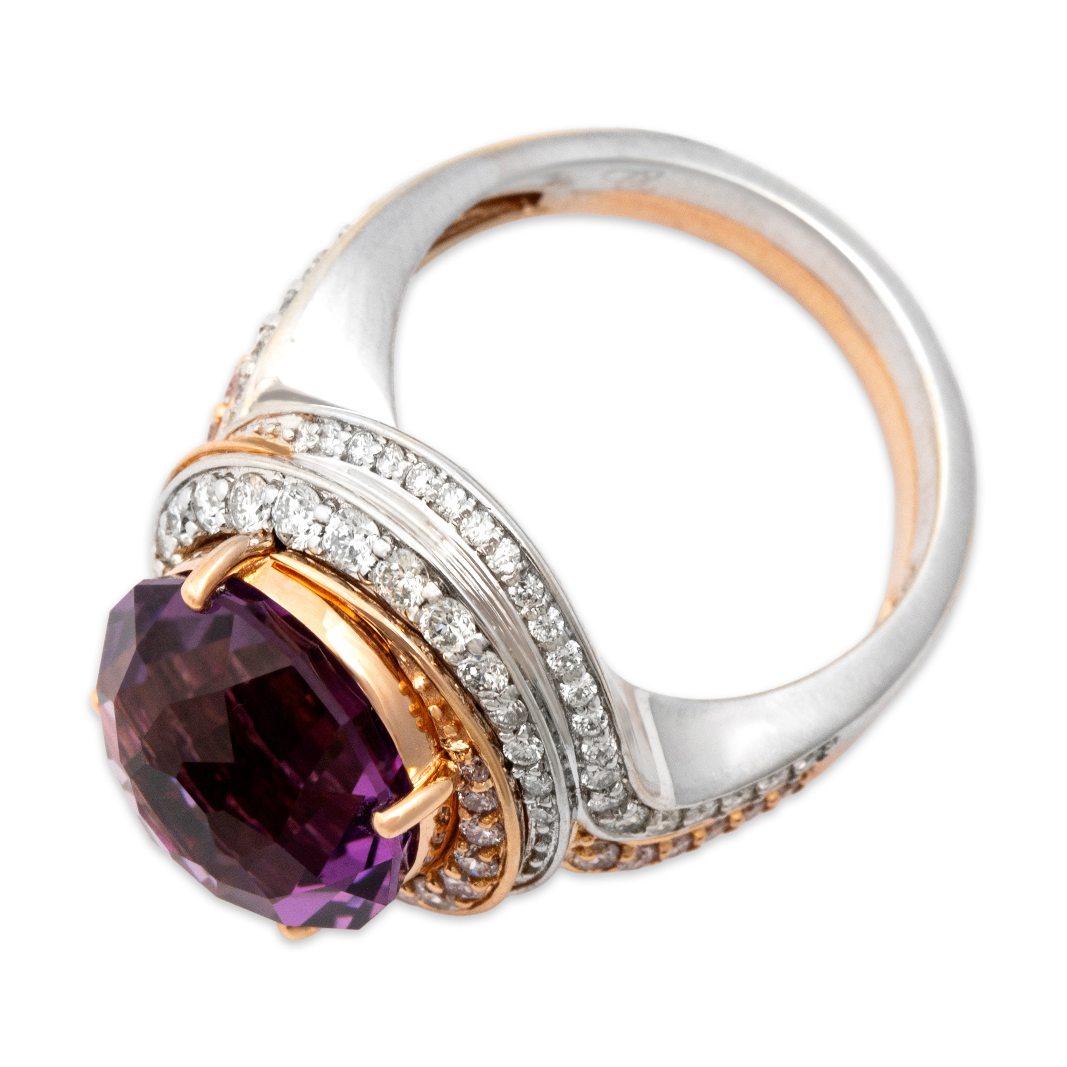 Vintage Heavy 18k White & Rose Gold 4.81ct Amethyst .59cttw Diamond Dazzling Swirling Shoulder Cocktail Ring - Overall view