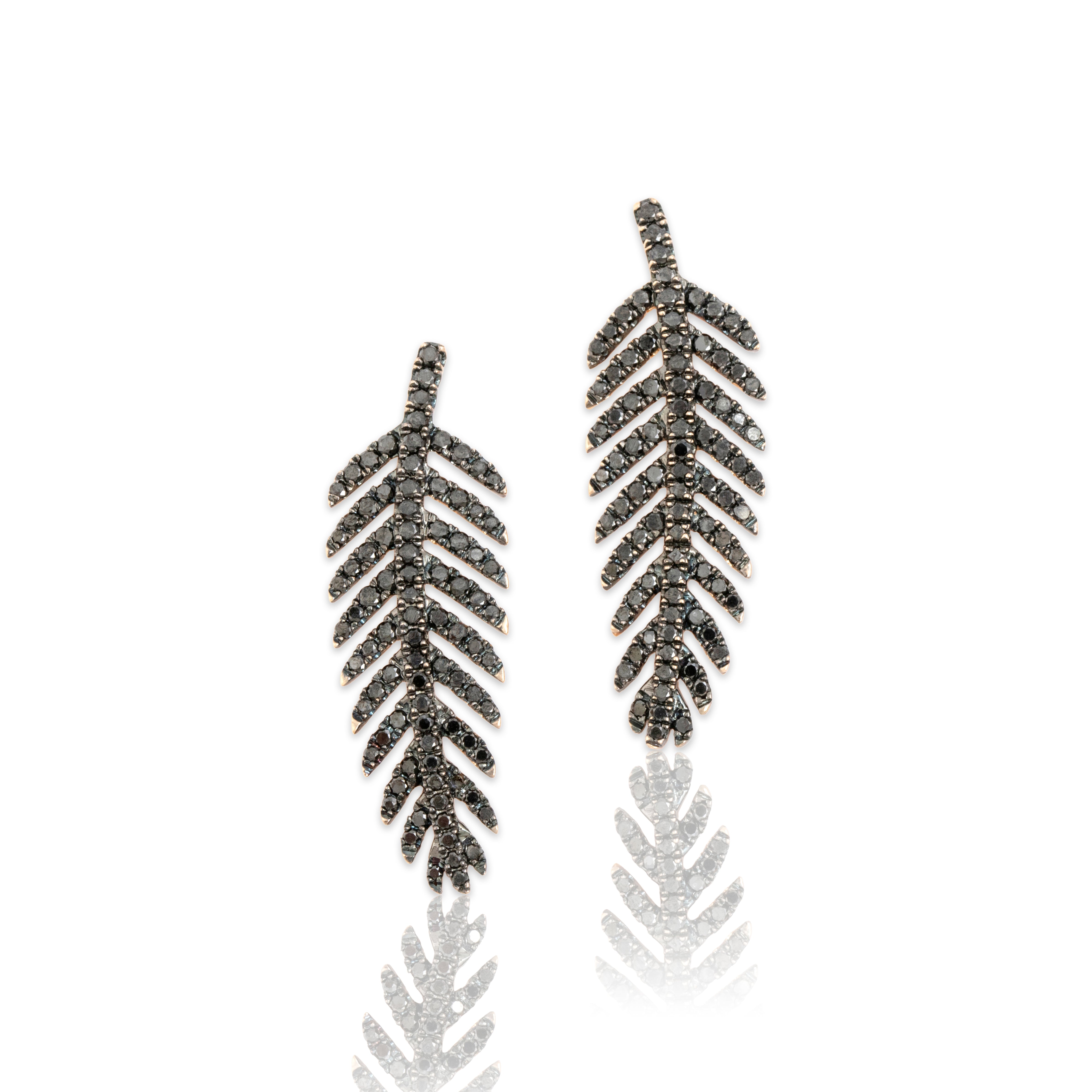 Estate 14k Rose Gold .64cttw Black Diamond Glittering Feather Drop Earrings