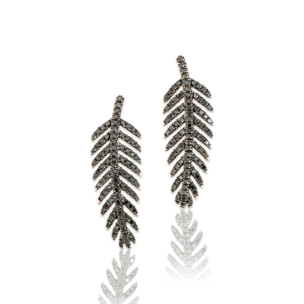 Estate 14k Rose Gold .64cttw Black Diamond Glittering Feather Drop Earrings