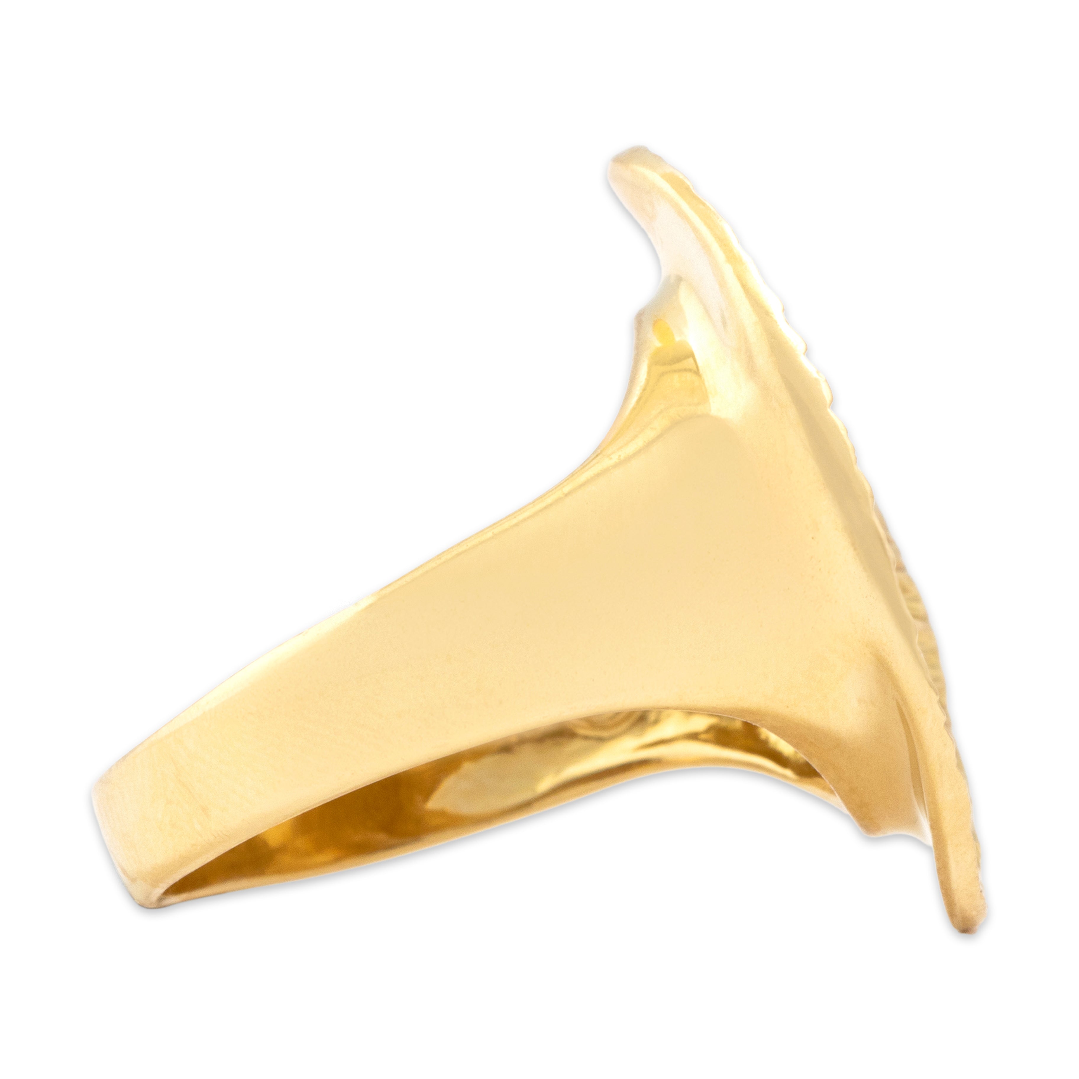 Vintage Italian 18k Yellow Gold Fun Bold Textured Oval Statement Ring - Side view