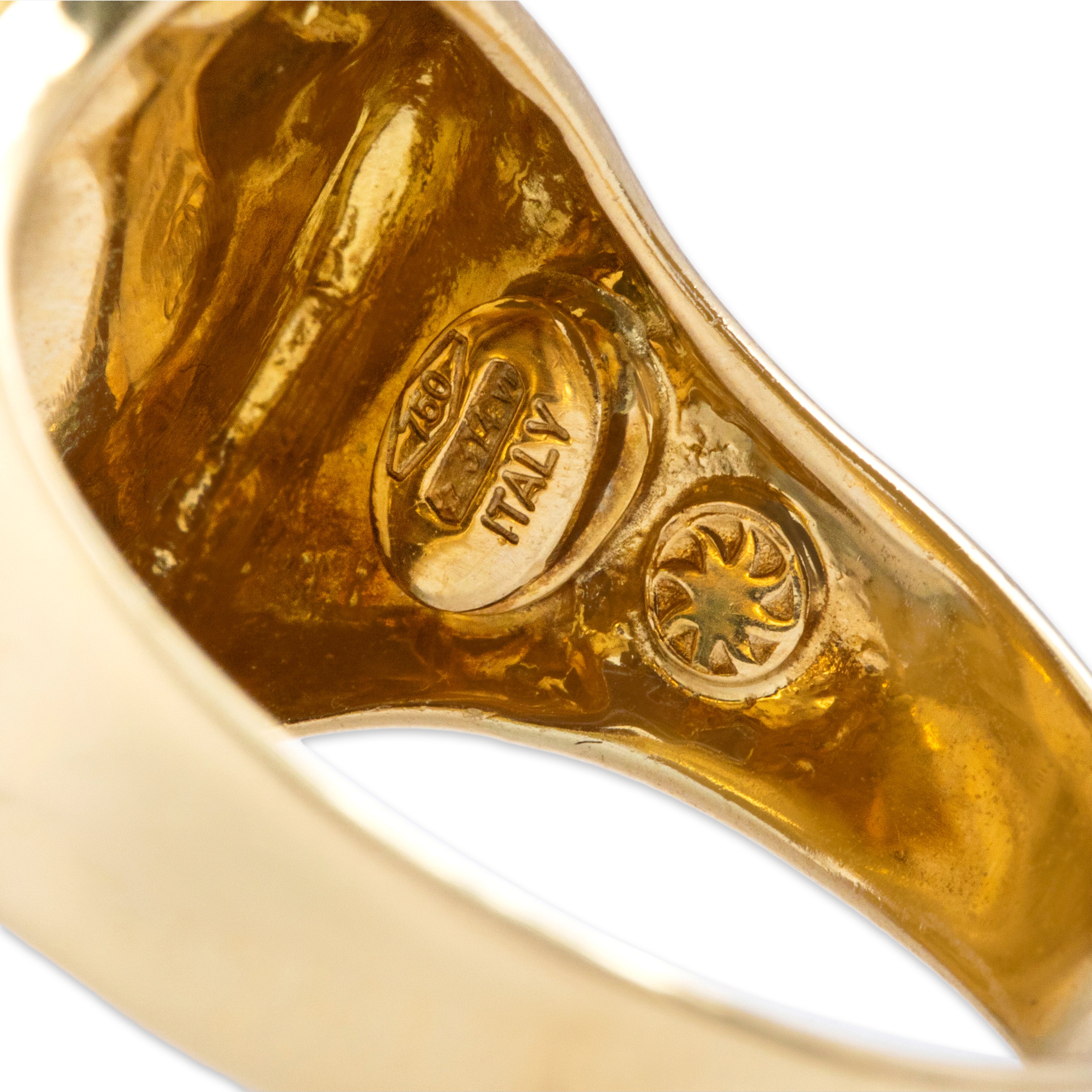 Vintage Italian 18k Yellow Gold Fun Bold Textured Oval Statement Ring - Hallmark view
