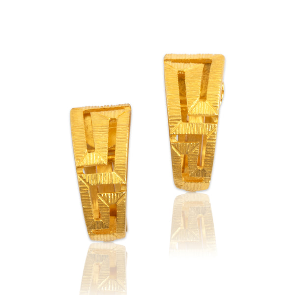Vintage 18k Yellow Gold Chic Architectural Textured Omega Back Earrings