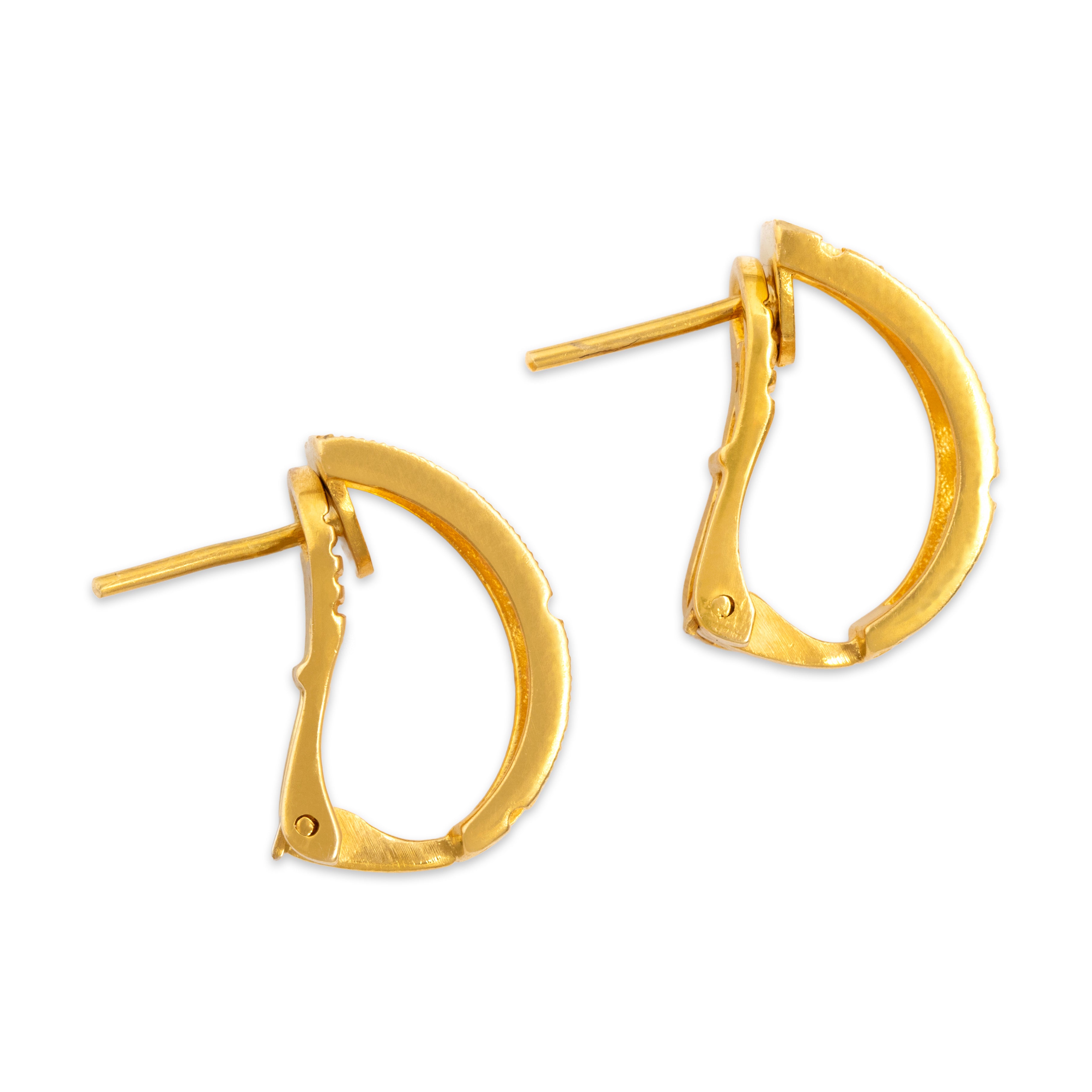 Vintage 18k Yellow Gold Chic Architectural Textured Omega Back Earrings - Side view