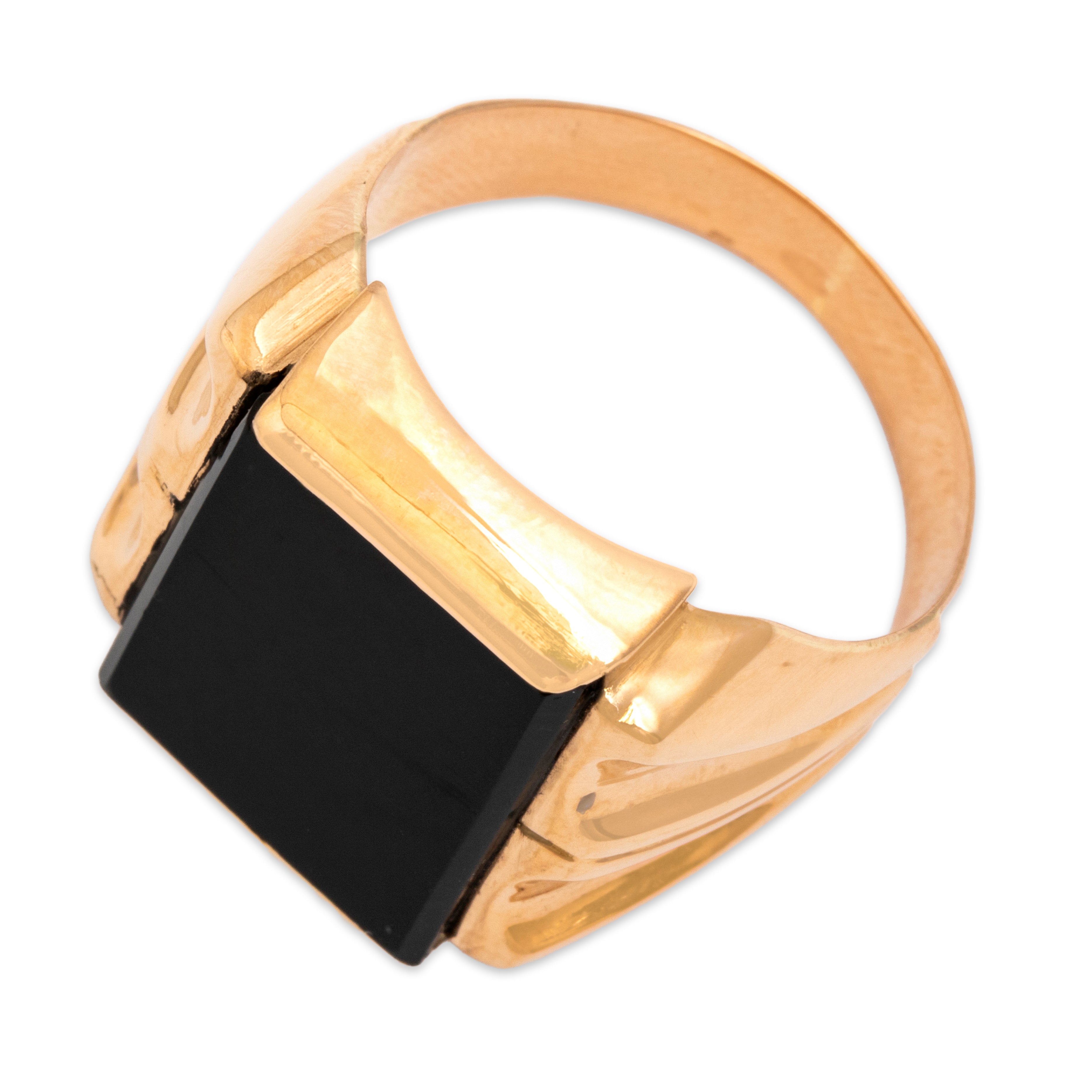 Vintage 14k Rosy Yellow Gold 2.11ct Onyx Bold Fluted Geometric Signet Ring - Overall view
