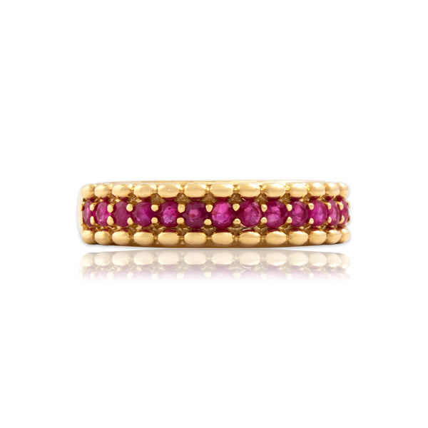 Vintage Chinese 14k Yellow Gold .52cttw Ruby Beaded Border Line Ring 6.25