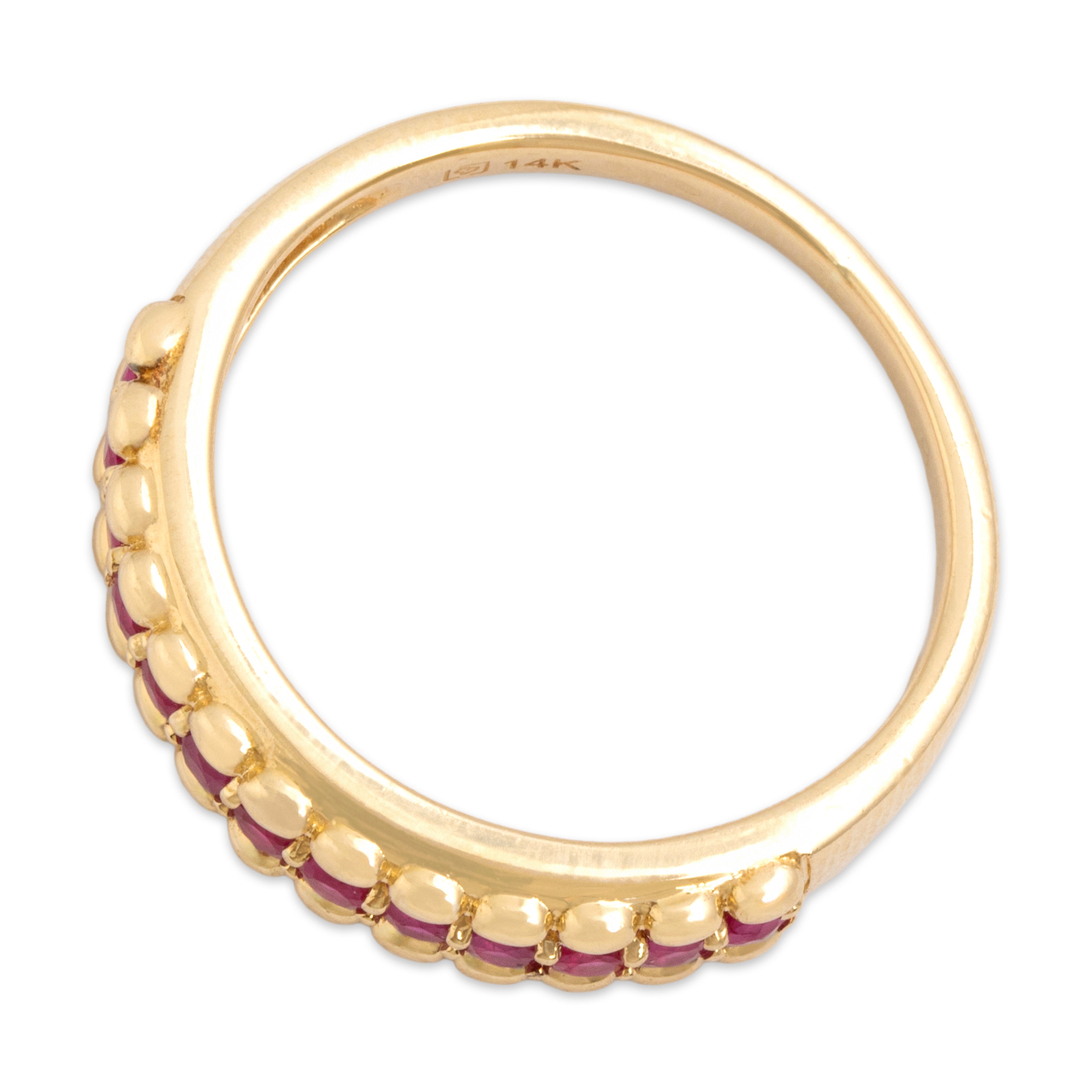 Vintage Chinese 14k Yellow Gold .52cttw Ruby Bead Border Line Ring - Overall view