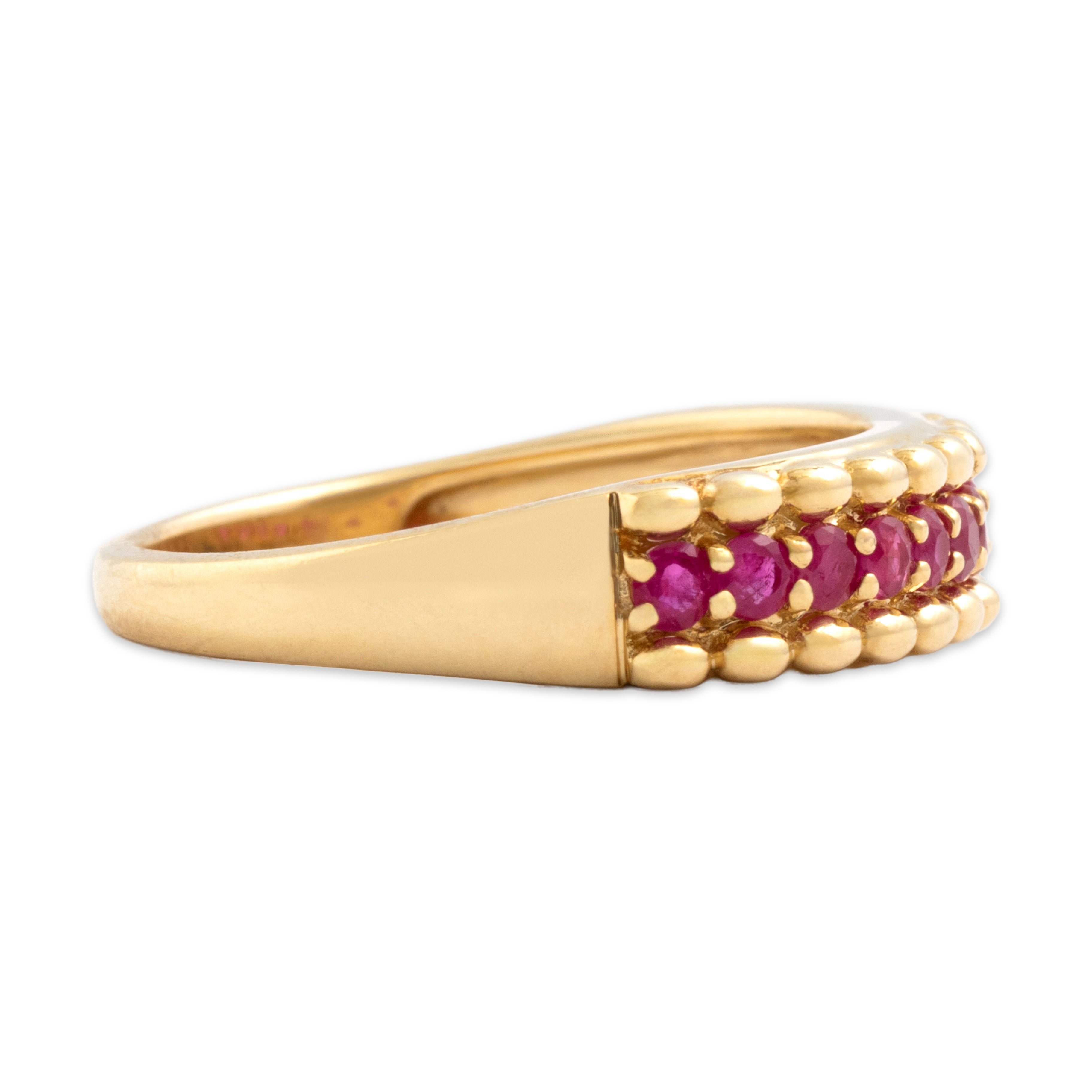 Vintage Chinese 14k Yellow Gold .52cttw Ruby Bead Border Line Ring - Side view