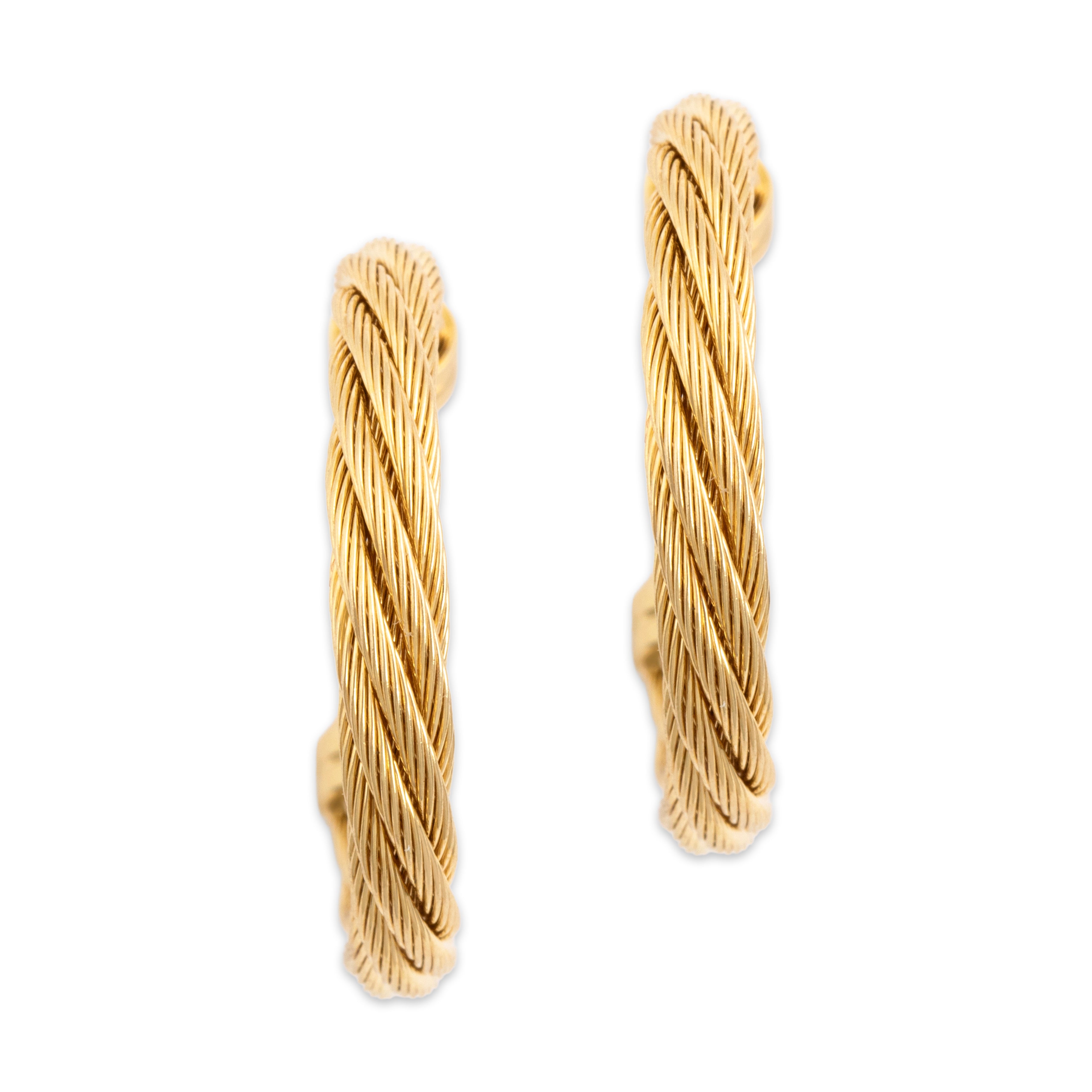 Vintage 14k Yellow Gold Classic Cabled Wire Stud Hoop Earrings - Overall view