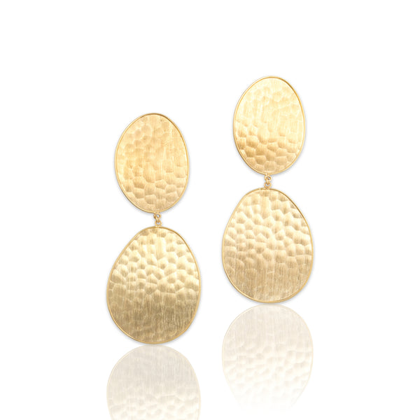 Vintage Italian Large 14k Yellow Gold Brushed Hammered Disc Dangle Earrings
