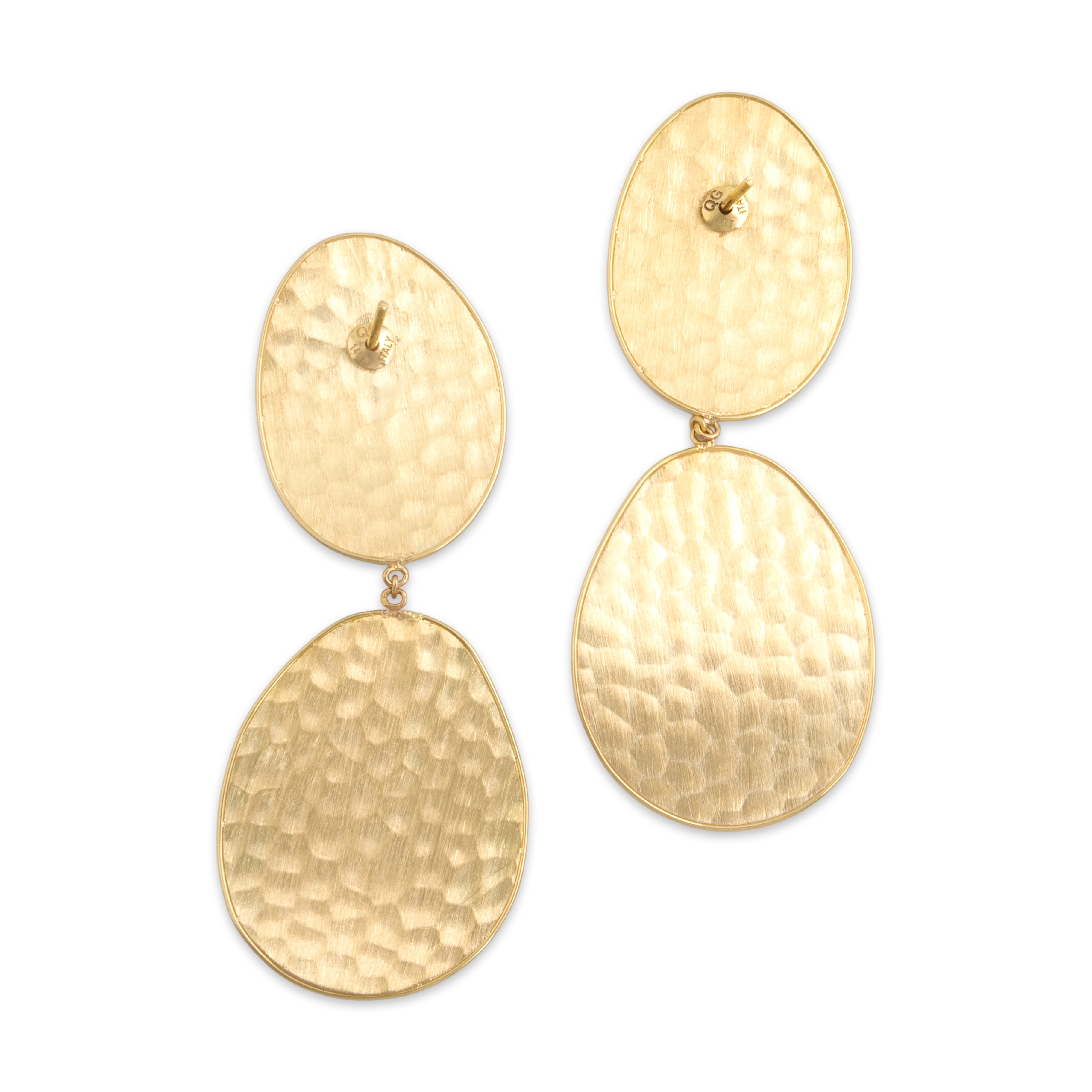 Vintage Italian 14k Yellow Gold Large Brushed Hammered Disc Dangle Earrings - Back view