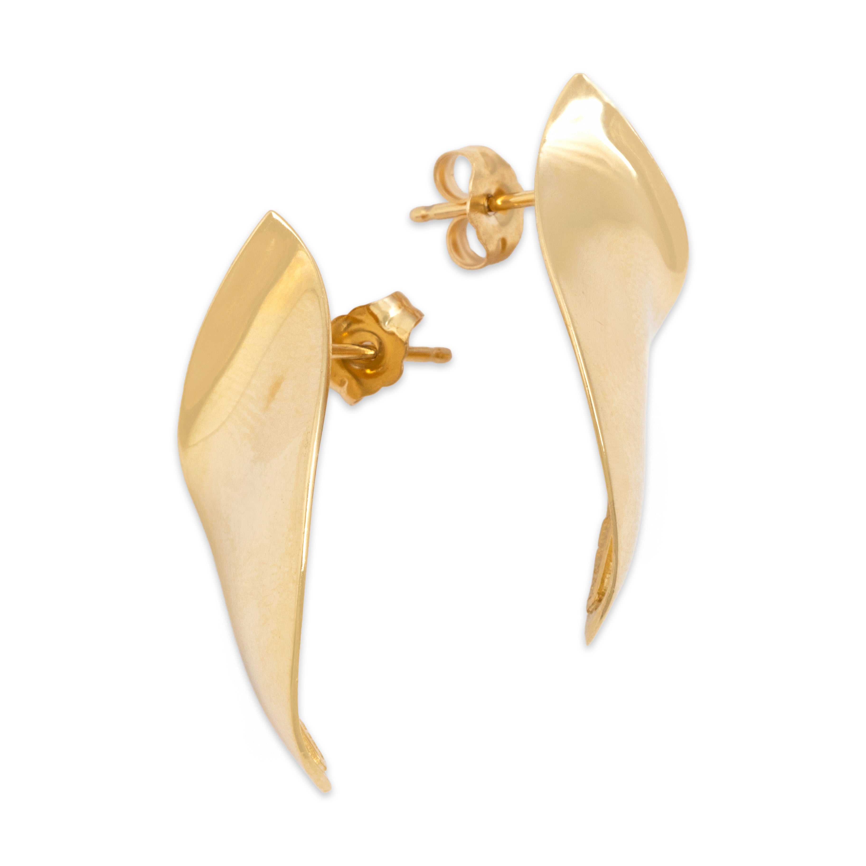 Vintage 14k Yellow Gold Abstract Freeform Twist Earrings - Overall view